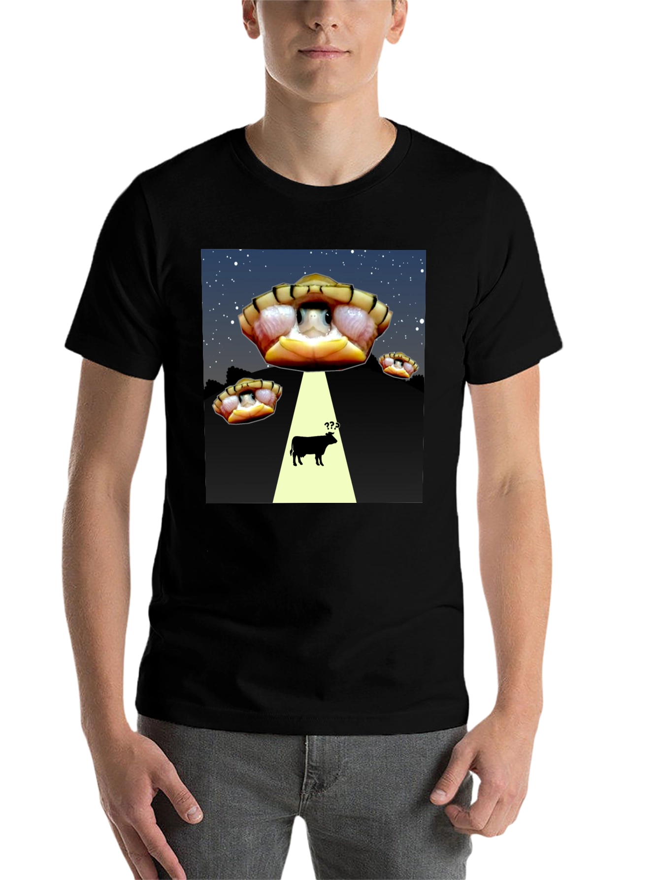 Black Alien Turtle Abduction T-Shirt - Funny Graphic Tee view 7