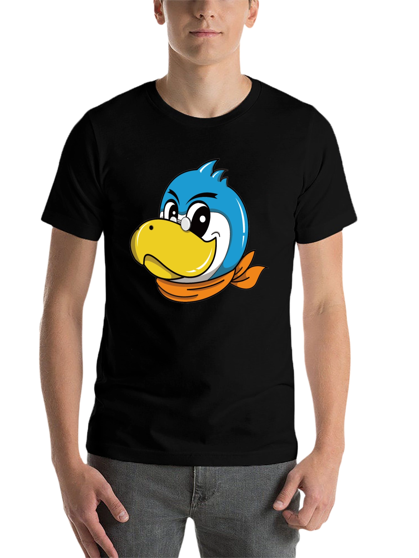 Black Cartoon Bird Graphic Tee - Black Cotton Blend view 7