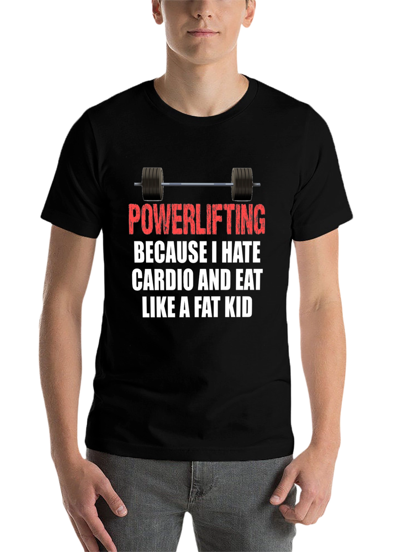 Black Powerlifting Hates Cardio Graphic Tee view 7