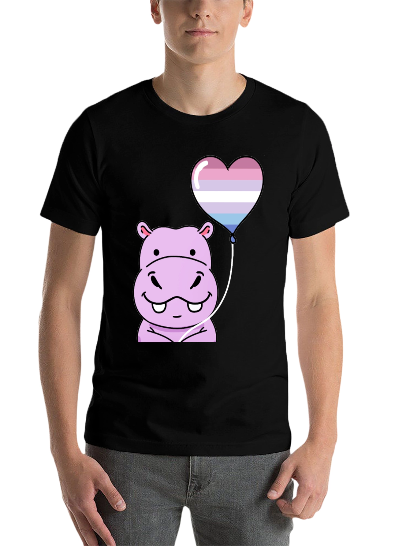 Black Hippo Heart Balloon T-Shirt view 7