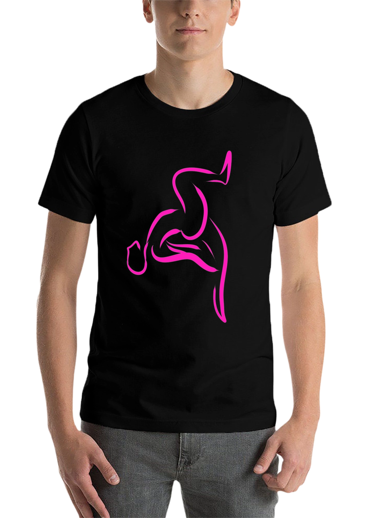 Black Men's Black T-Shirt with Abstract Pink Design view 7