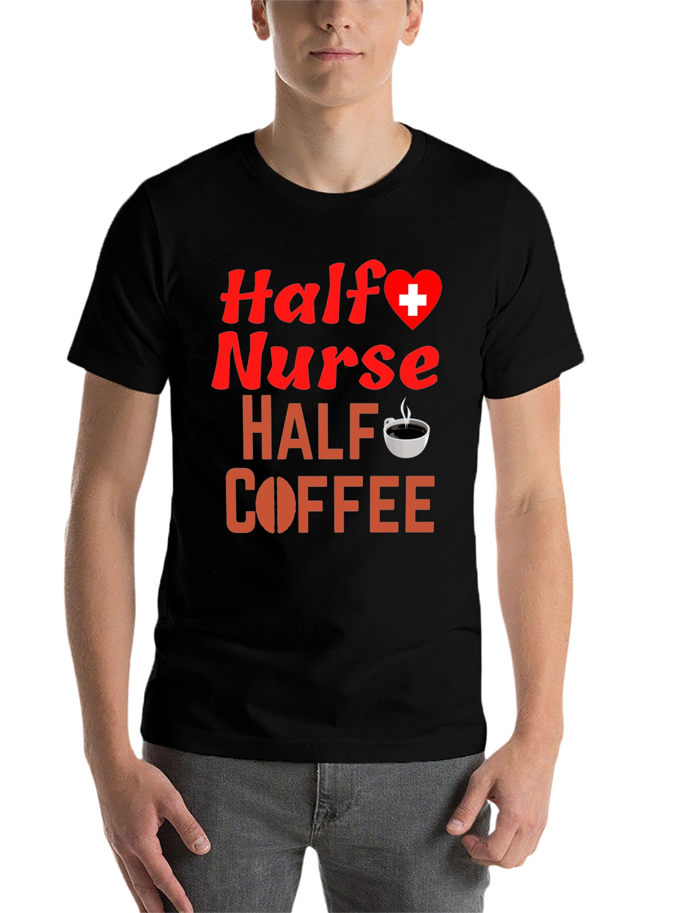 Black Half Nurse Half Coffee Graphic T-Shirt view 7