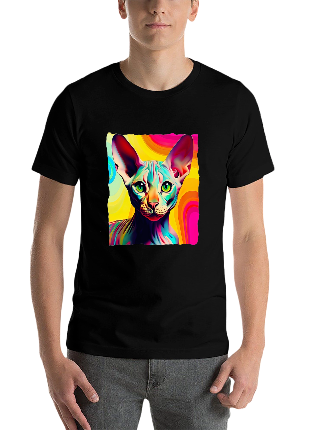 Black Psychedelic Sphynx Cat Graphic Tee - Unisex view 7