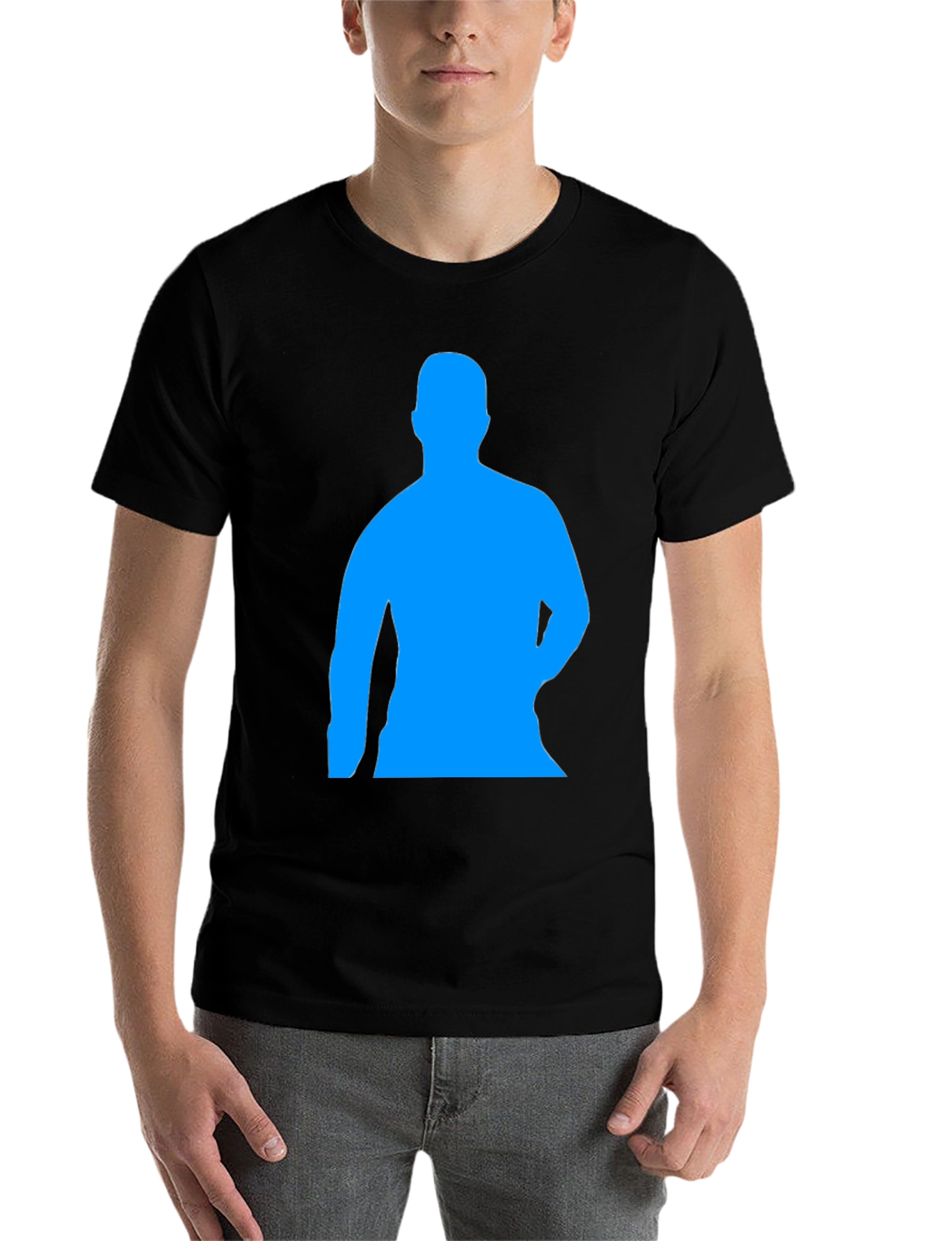 Black Men's Black T-Shirt with Blue Silhouette Print view 7