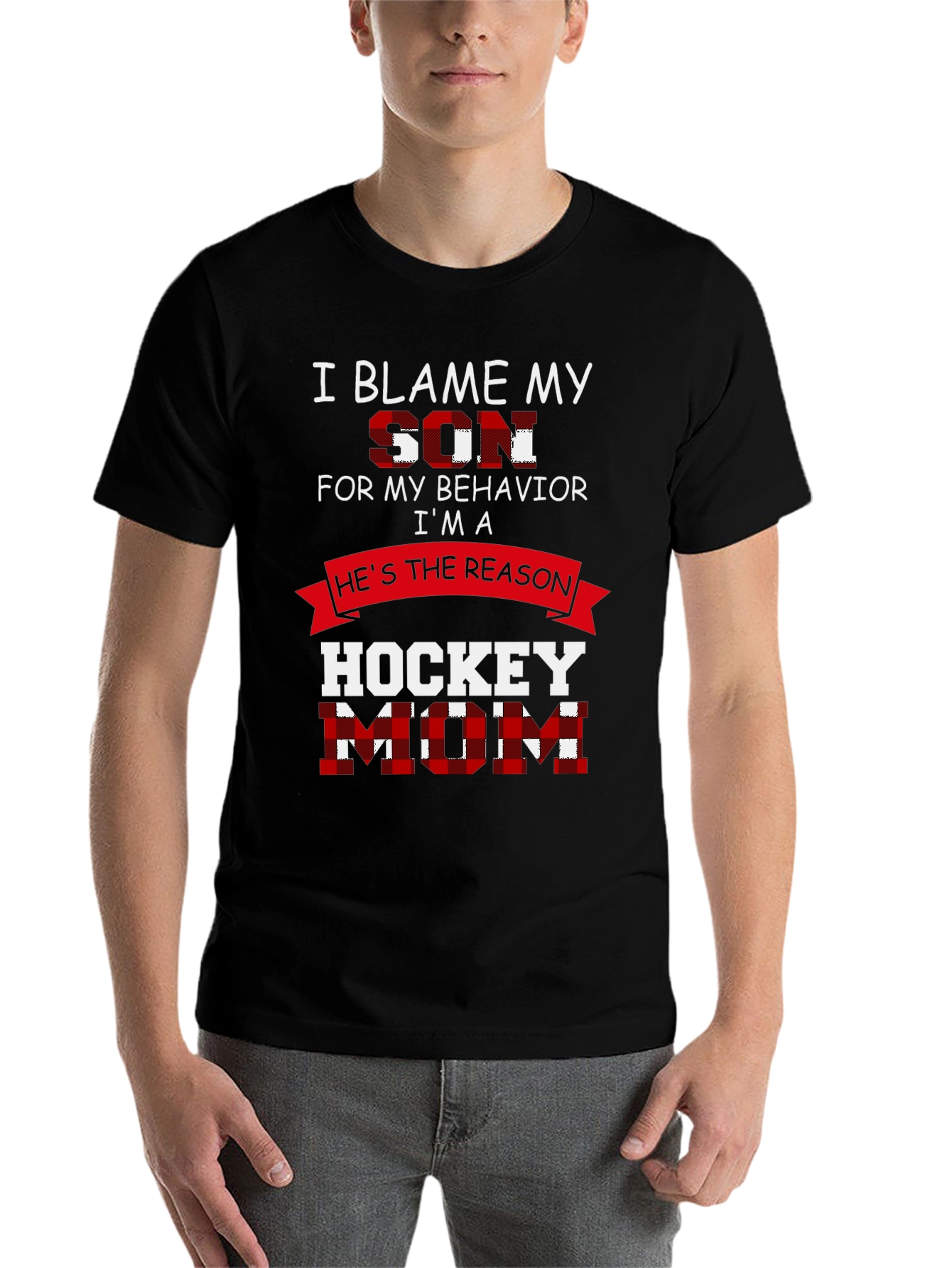 Black Hockey Mom T-Shirt - Blame My Son Tee view 7