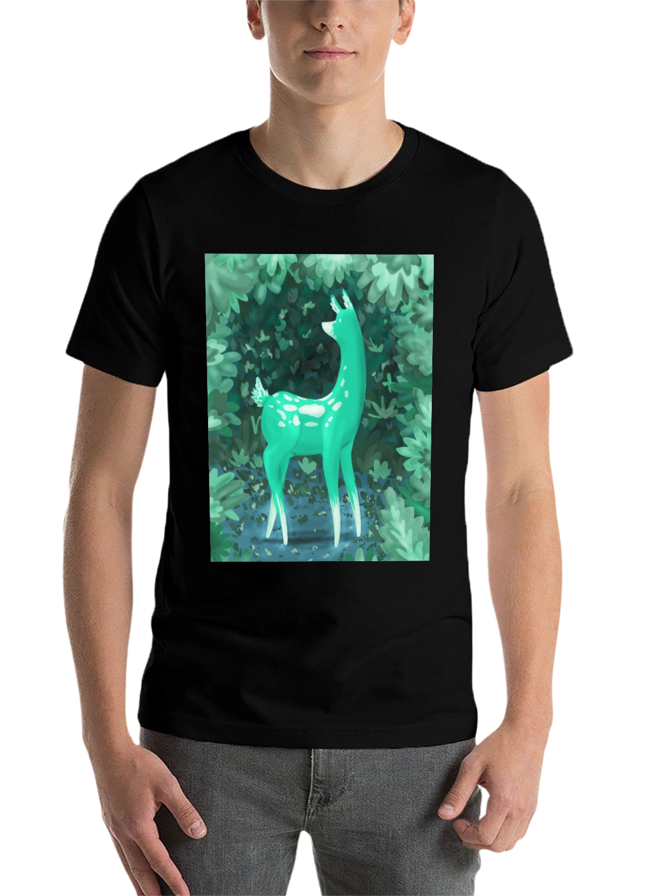 Black Enchanted Forest Deer Graphic Tee - Black view 7