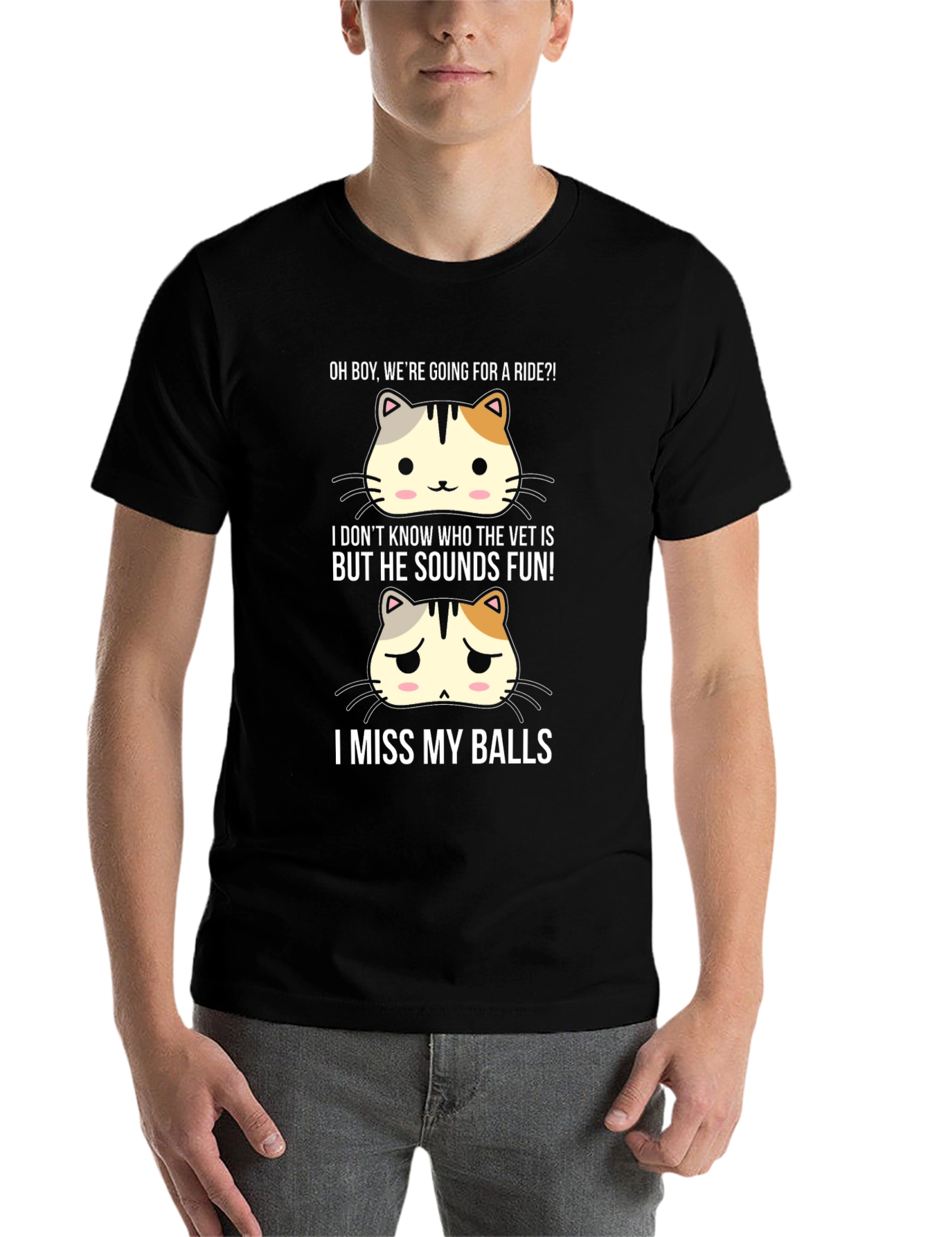 Black Funny Cat Neutering T-Shirt - Ride, Vet, and Missing Balls Humor view 7