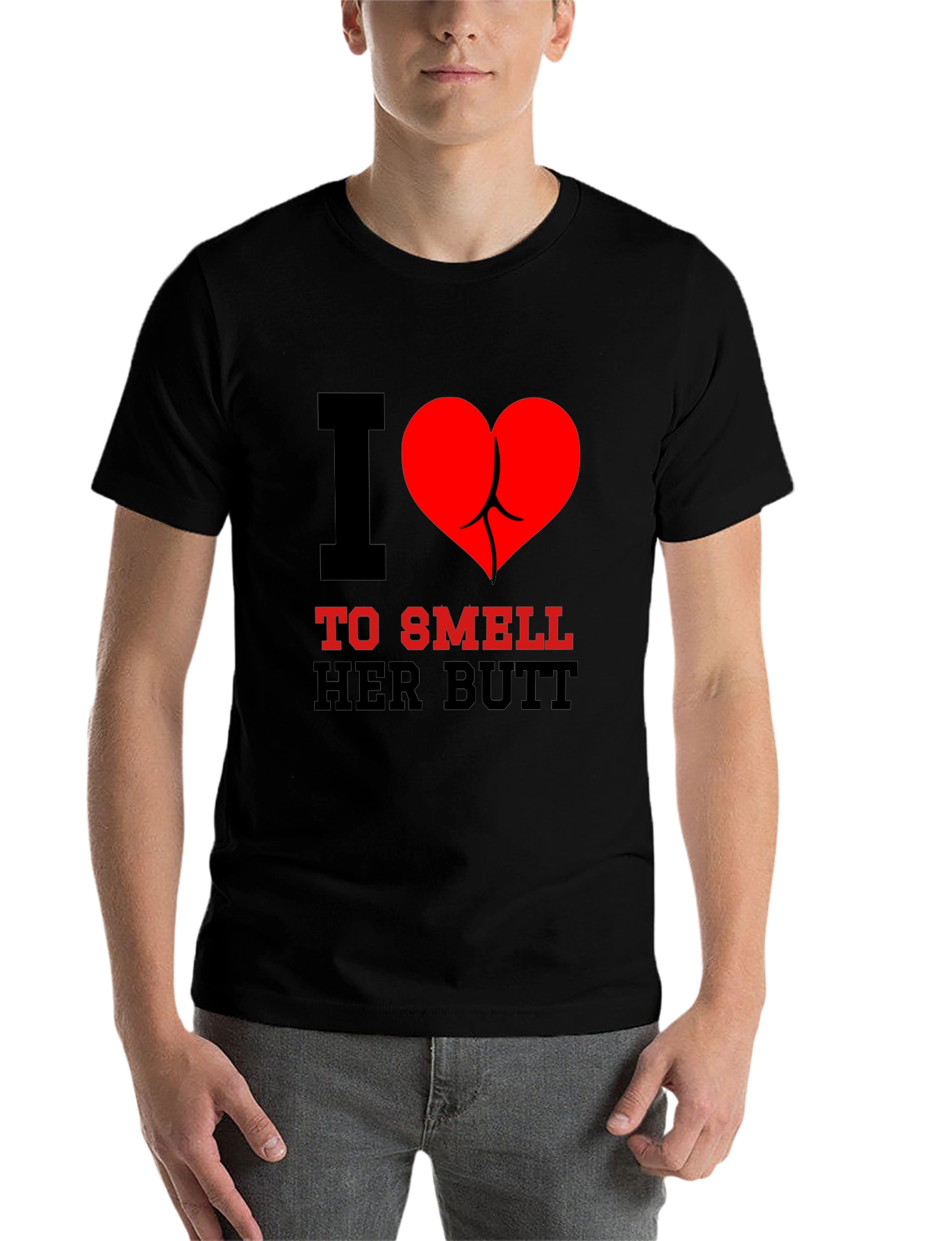Black I Heart To Smell Her Butt Funny Graphic Tee view 7