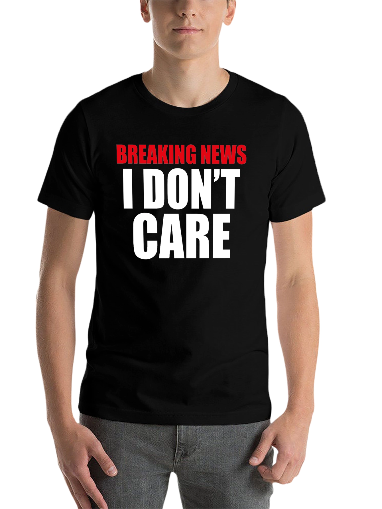 Black Breaking News I Don't Care T-Shirt view 7