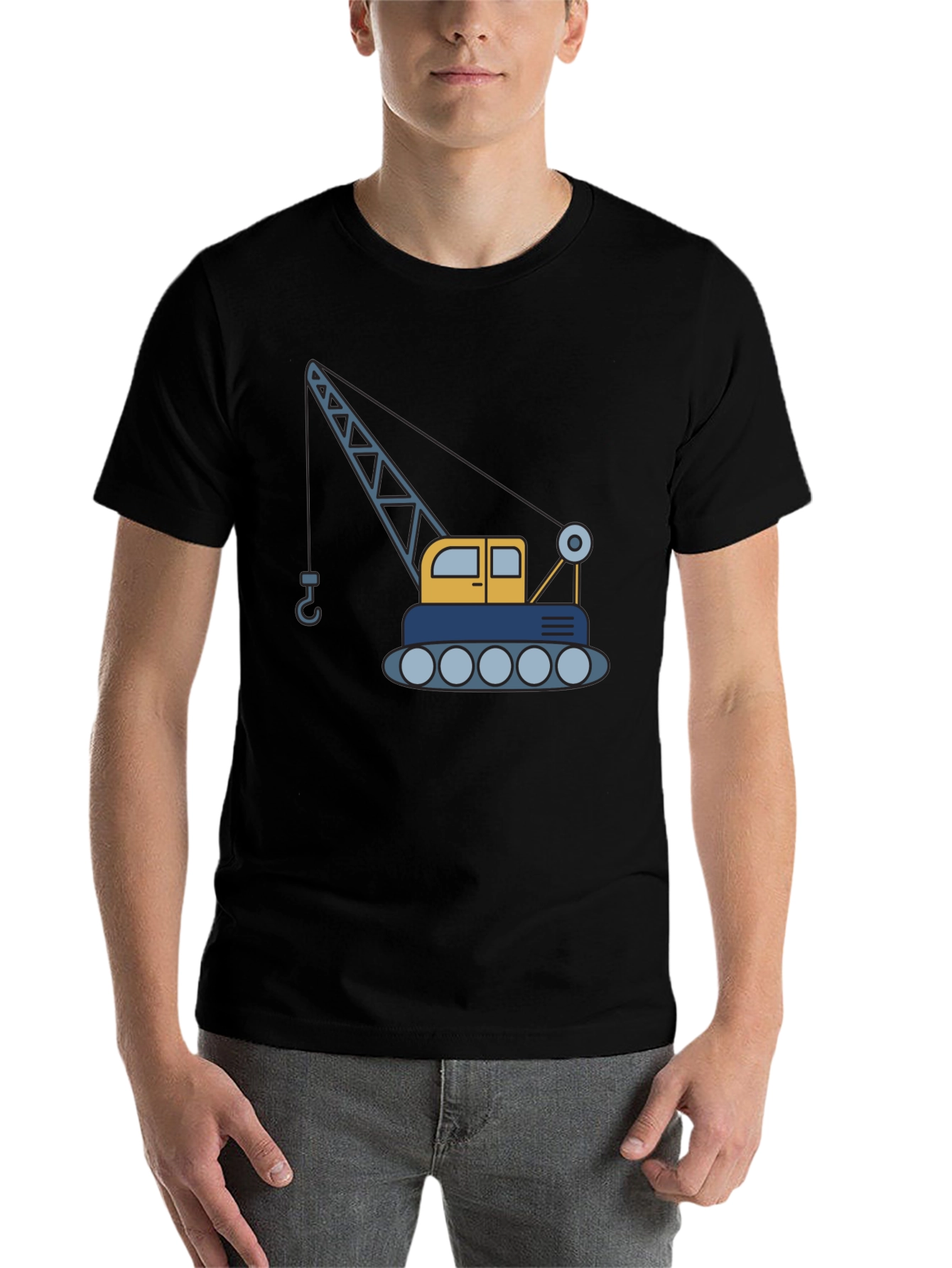 Black Crane Graphic T-Shirt - Construction Vehicle Tee view 7
