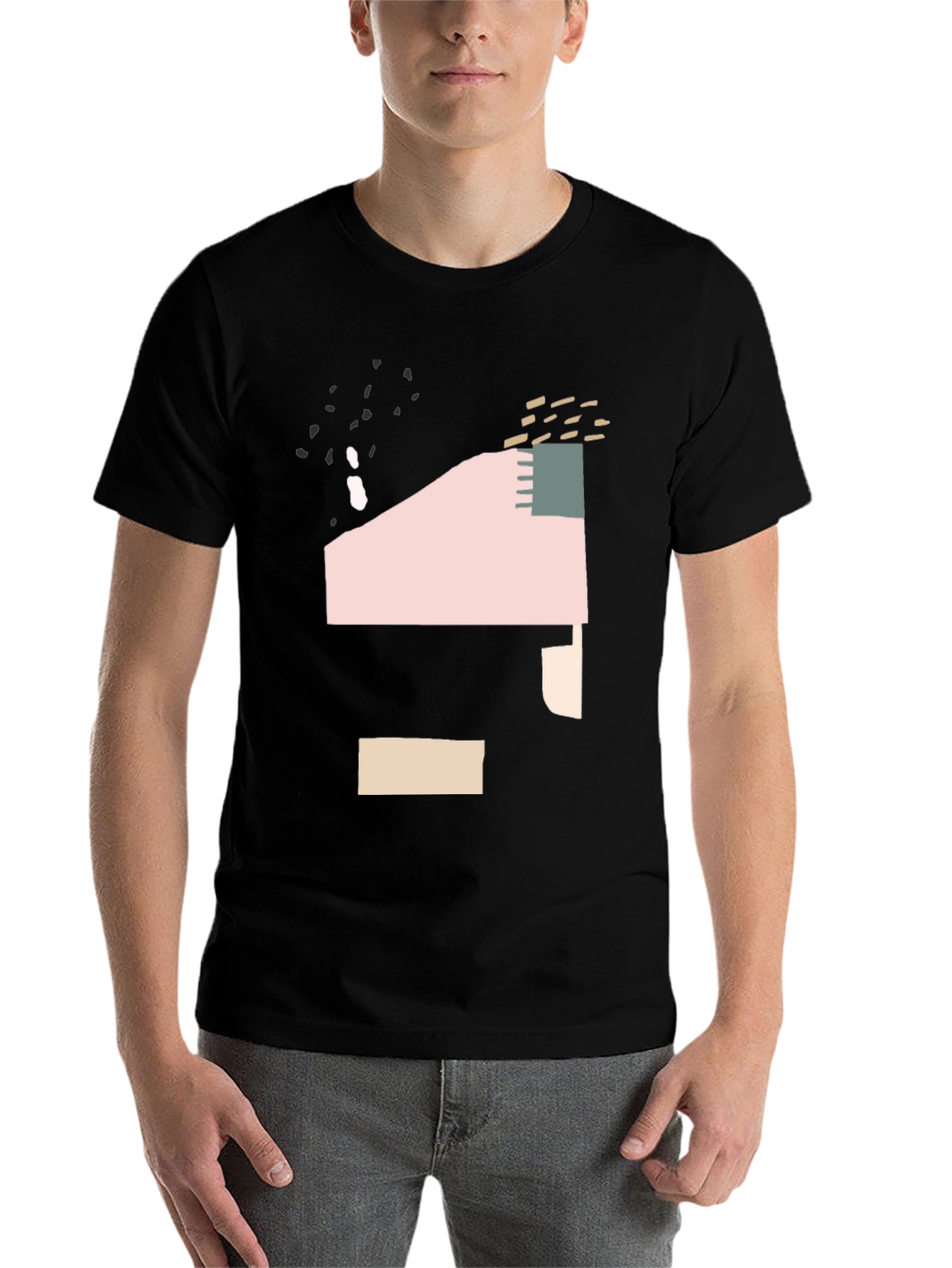 Black Abstract Graphic Print T-Shirt - Modern Art Tee view 7