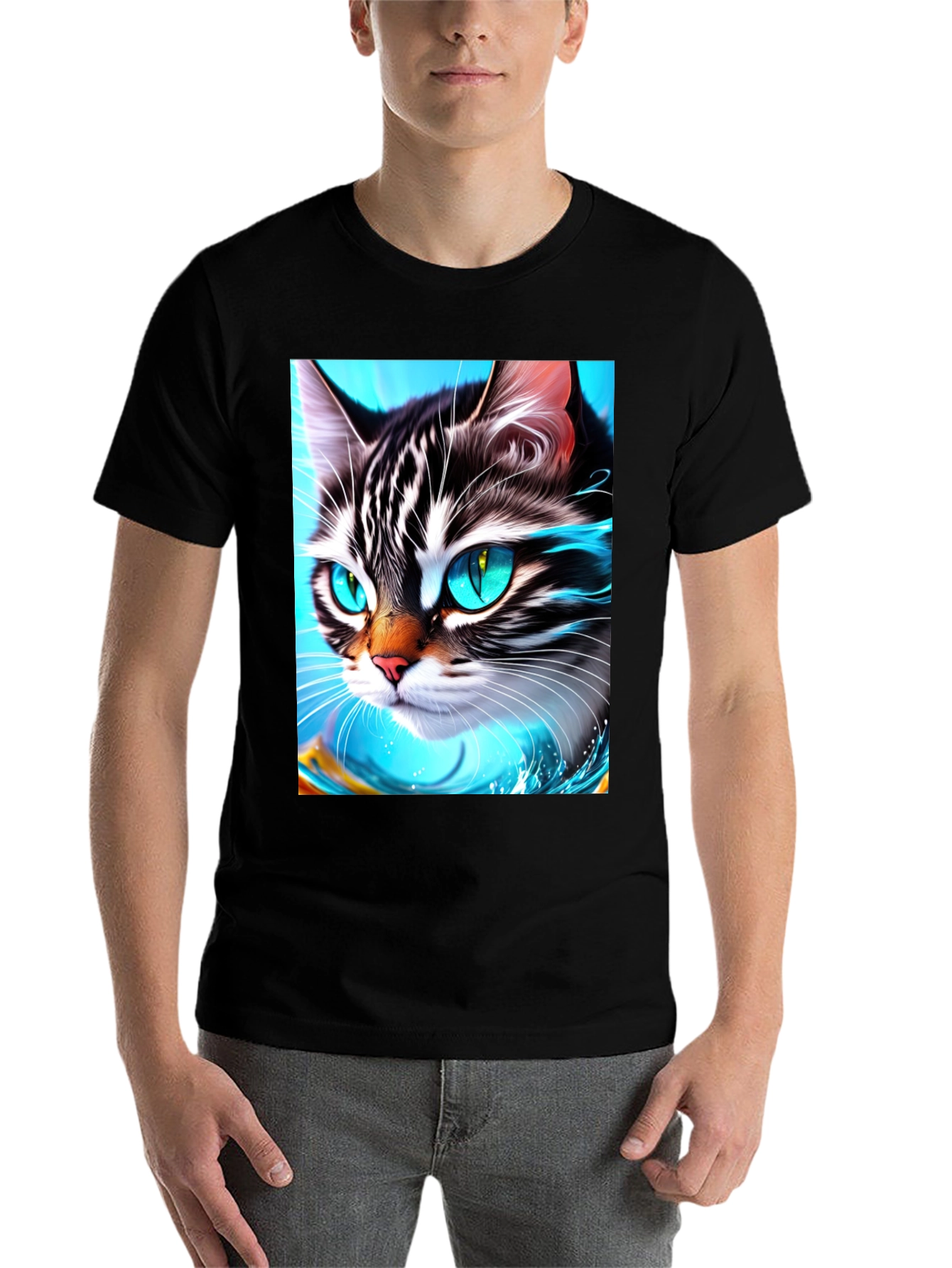 Black Cat Face T-Shirt - Cool Graphic Tee view 7