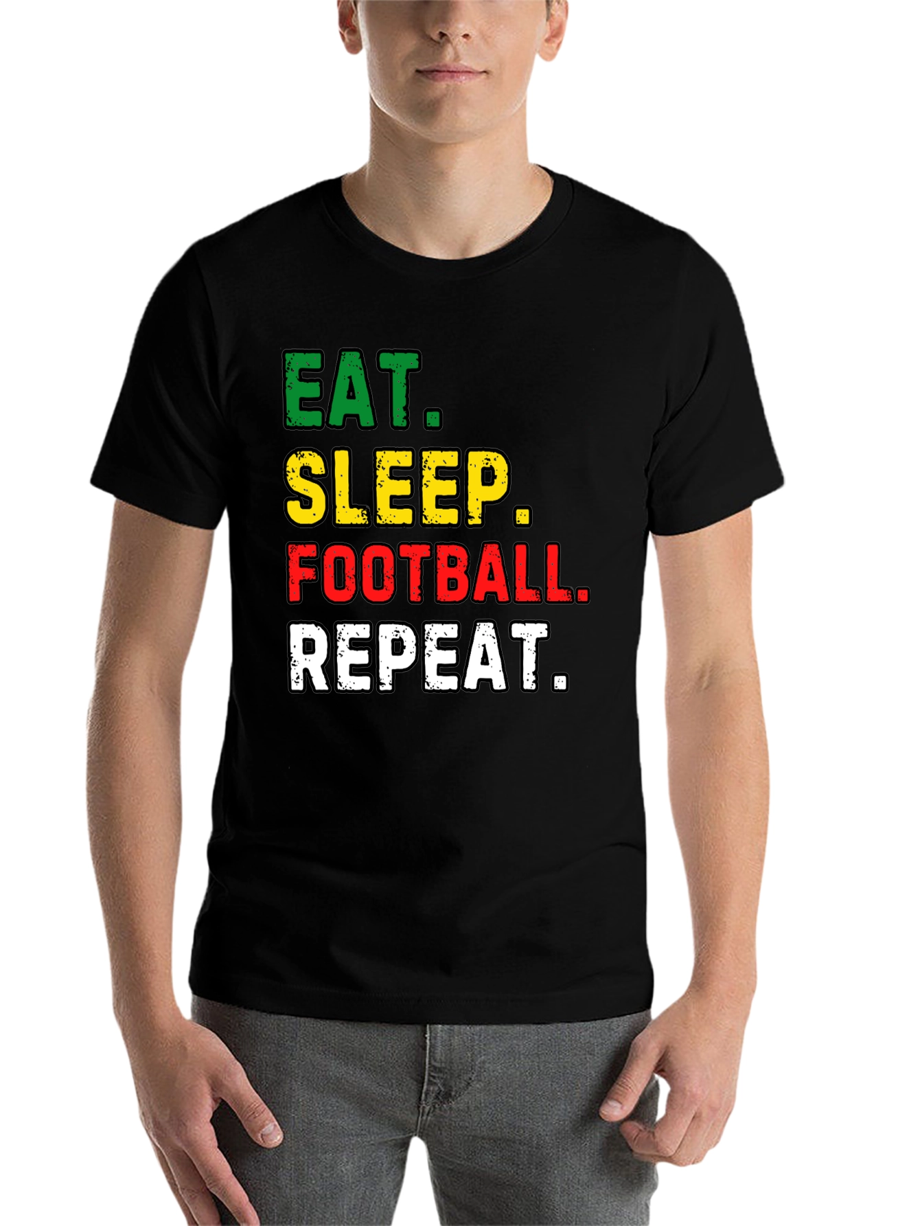 Black Eat Sleep Football Repeat Black T-Shirt view 7