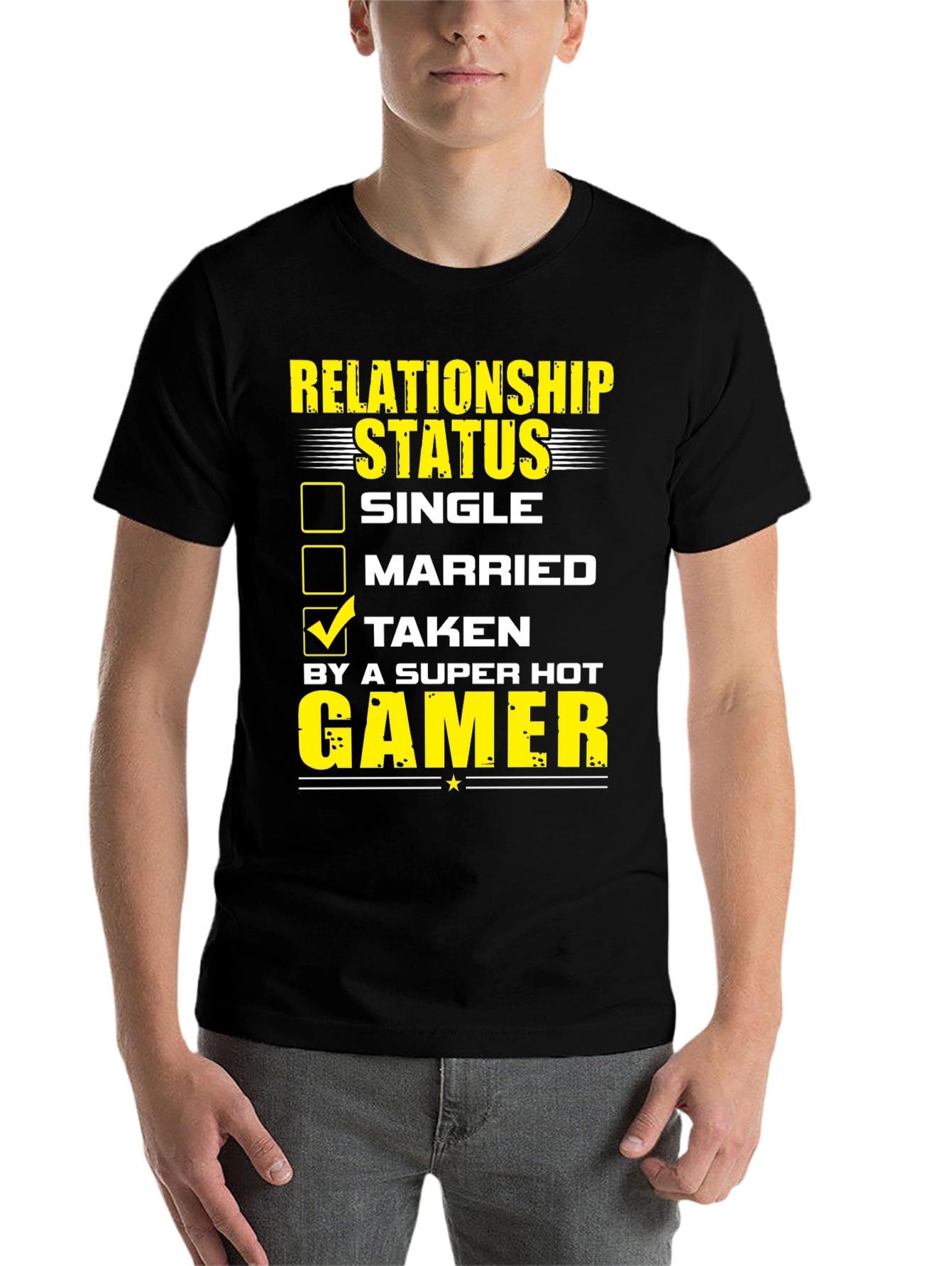 Black Relationship Status: Taken by a Super Hot Gamer T-Shirt view 7