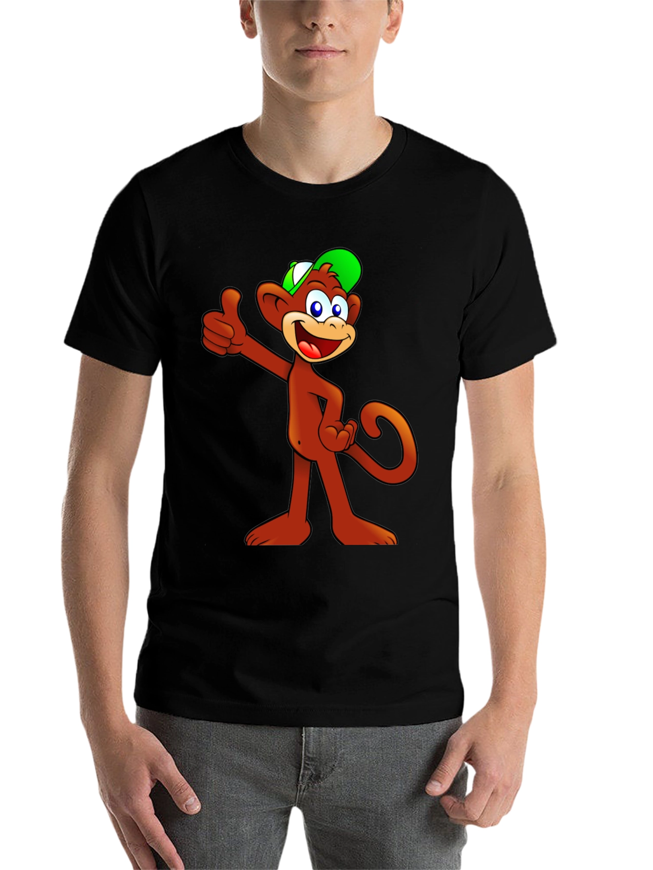 Black Cartoon Monkey T-Shirt - Thumbs Up! view 7