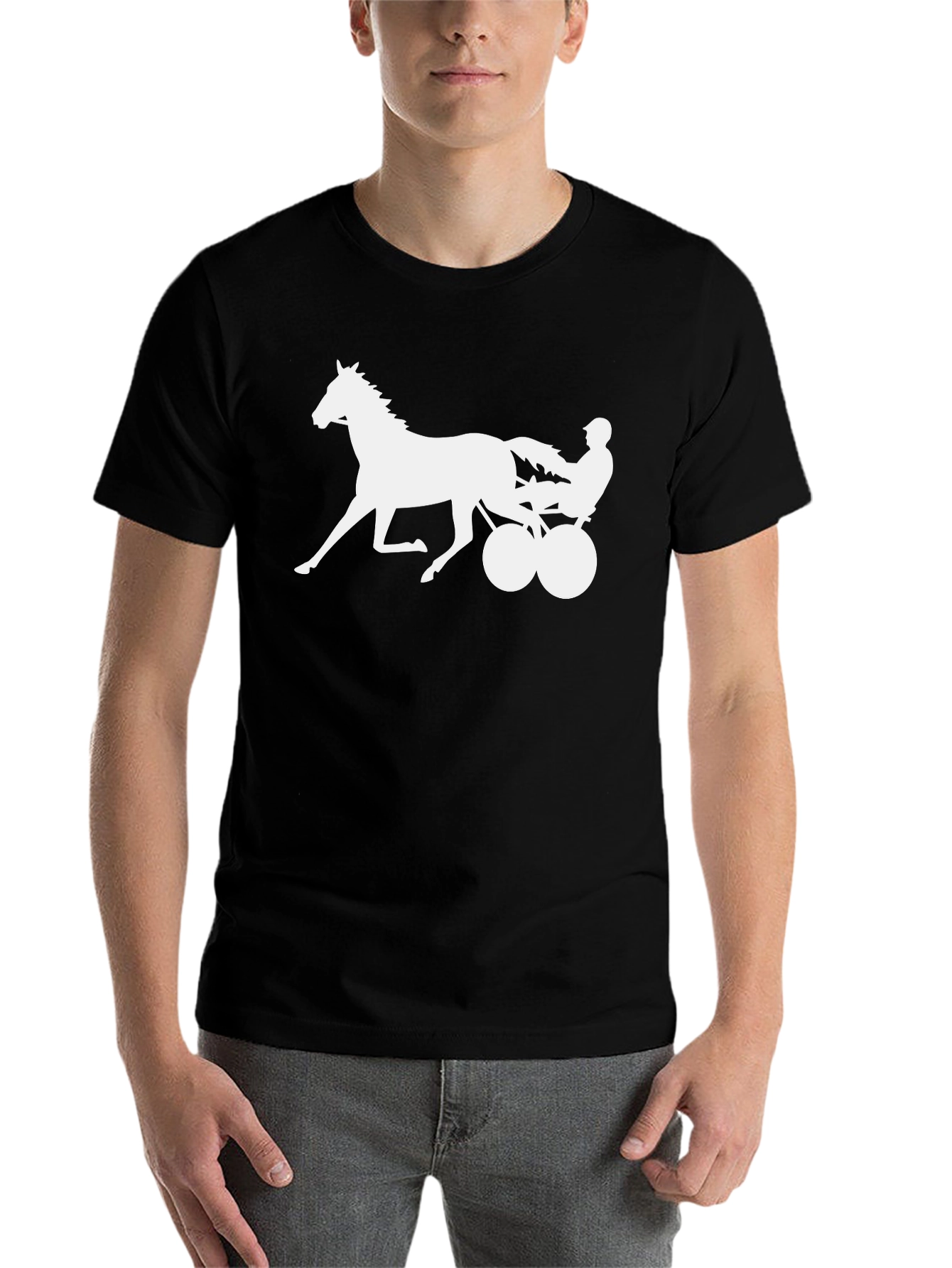 Black Black T-Shirt with Horse and Sulky Design view 7