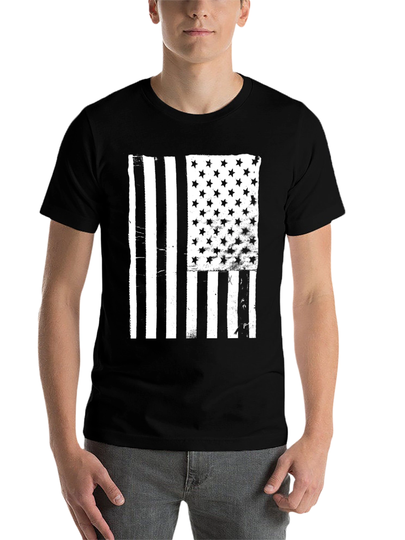 Black Distressed American Flag Graphic Tee view 7