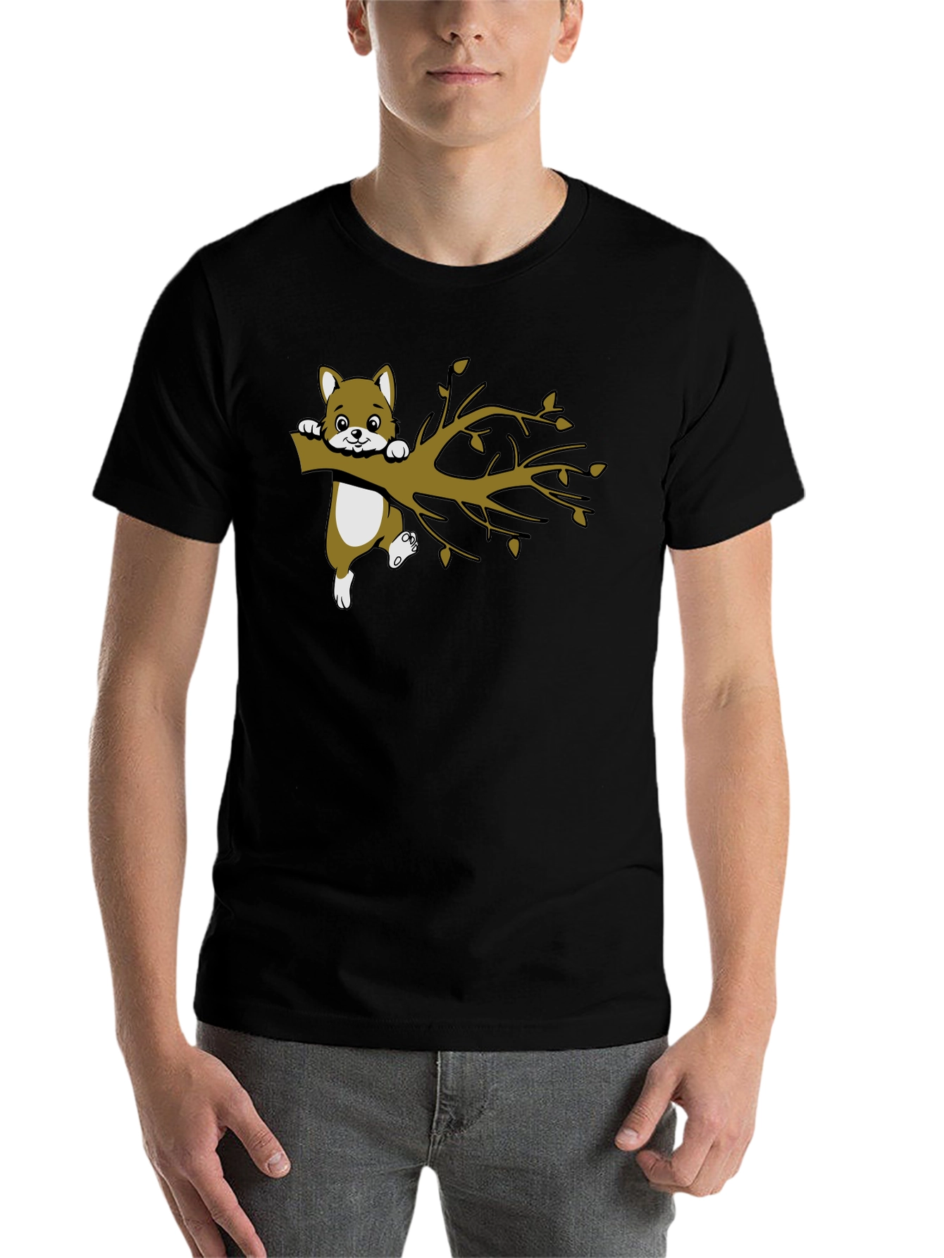 Black Cute Squirrel on Branch Graphic T-Shirt view 7