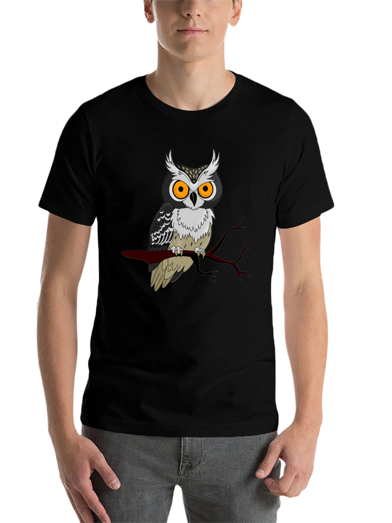 Black Owl Graphic Print Black T-Shirt view 7