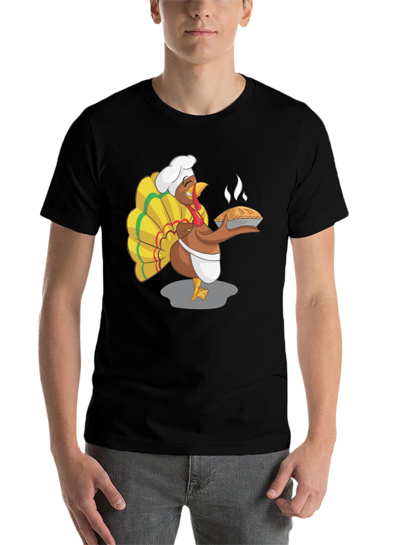 Black Funny Turkey Chef Pie Graphic T-Shirt view 7