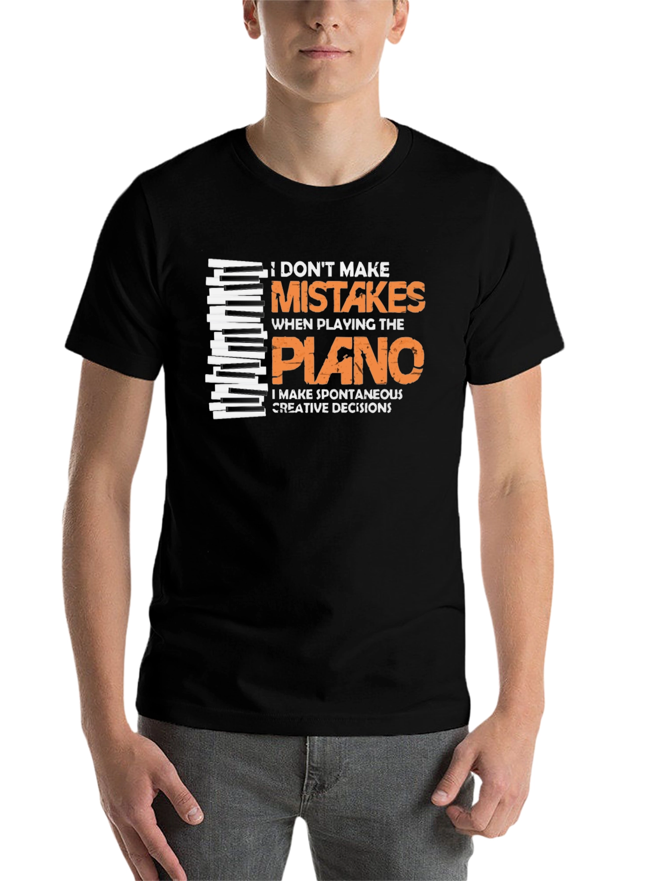 Black Funny Piano Player T-Shirt - I Don't Make Mistakes! view 7