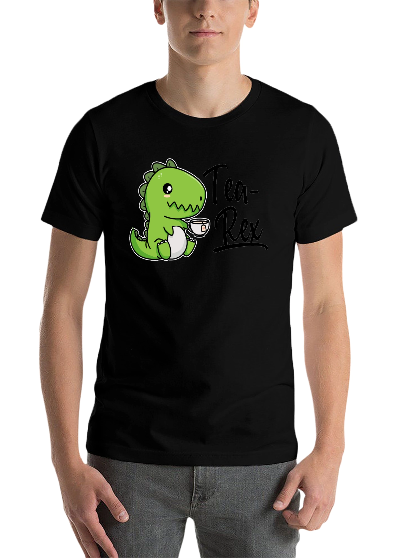 Black Tea Rex T-Shirt - Cute Dinosaur Graphic Tee view 7