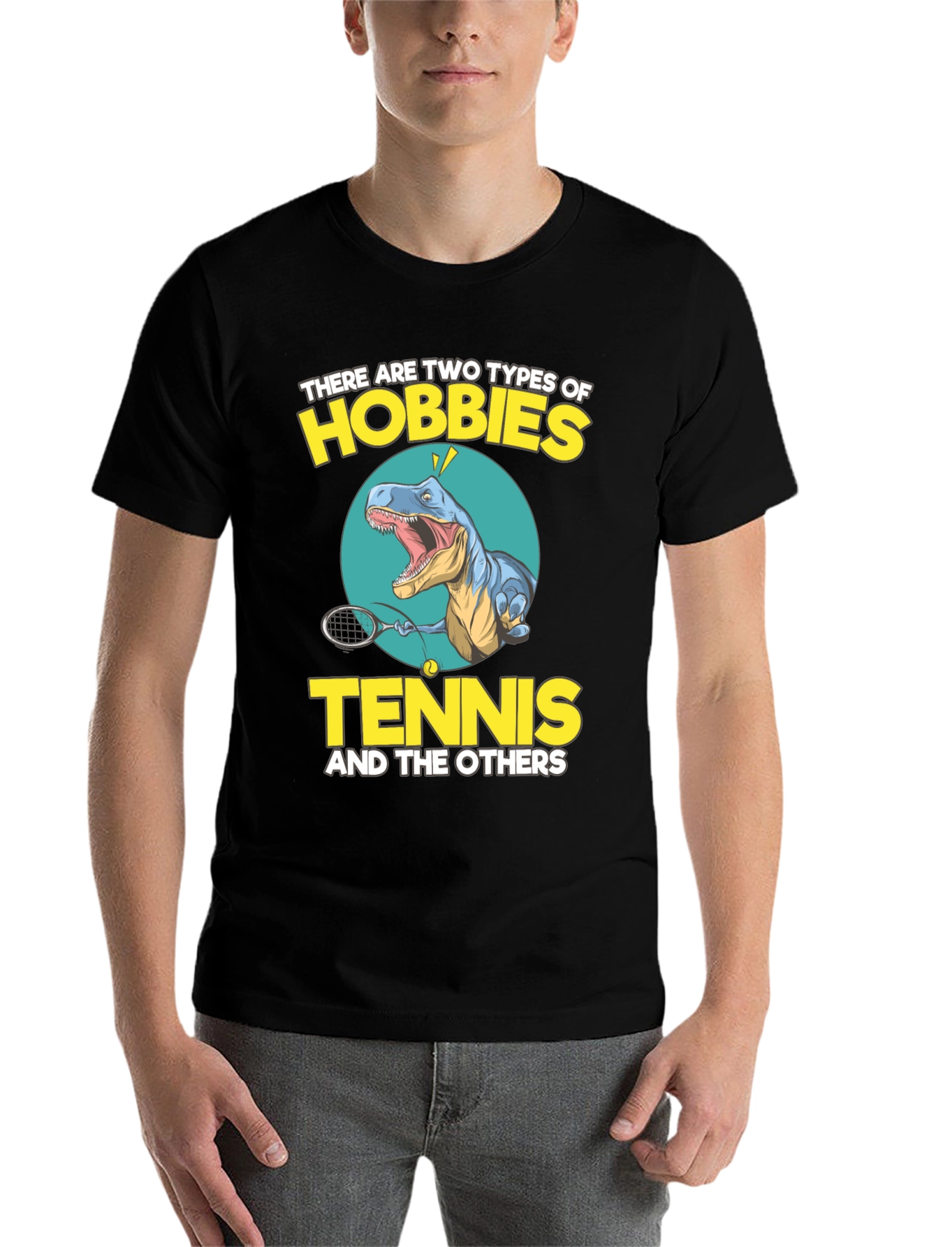 Black Tennis Dinosaur Graphic Tee - Funny Hobby Shirt view 7