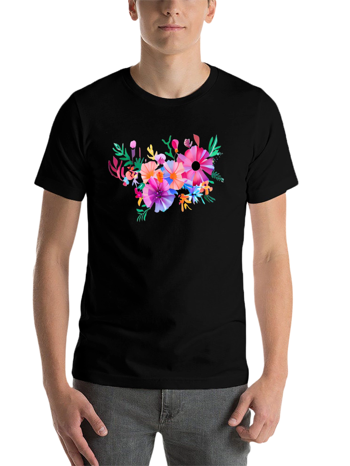 Black Floral Graphic Black T-Shirt view 7