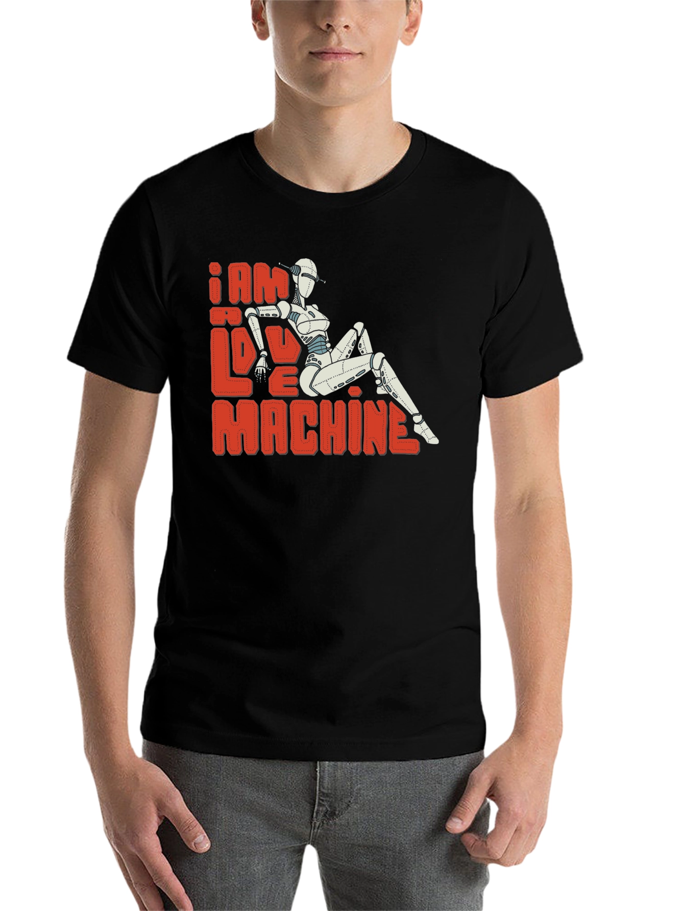 Black I Am Love Machine T-Shirt - Sci-Fi Robot Design view 7