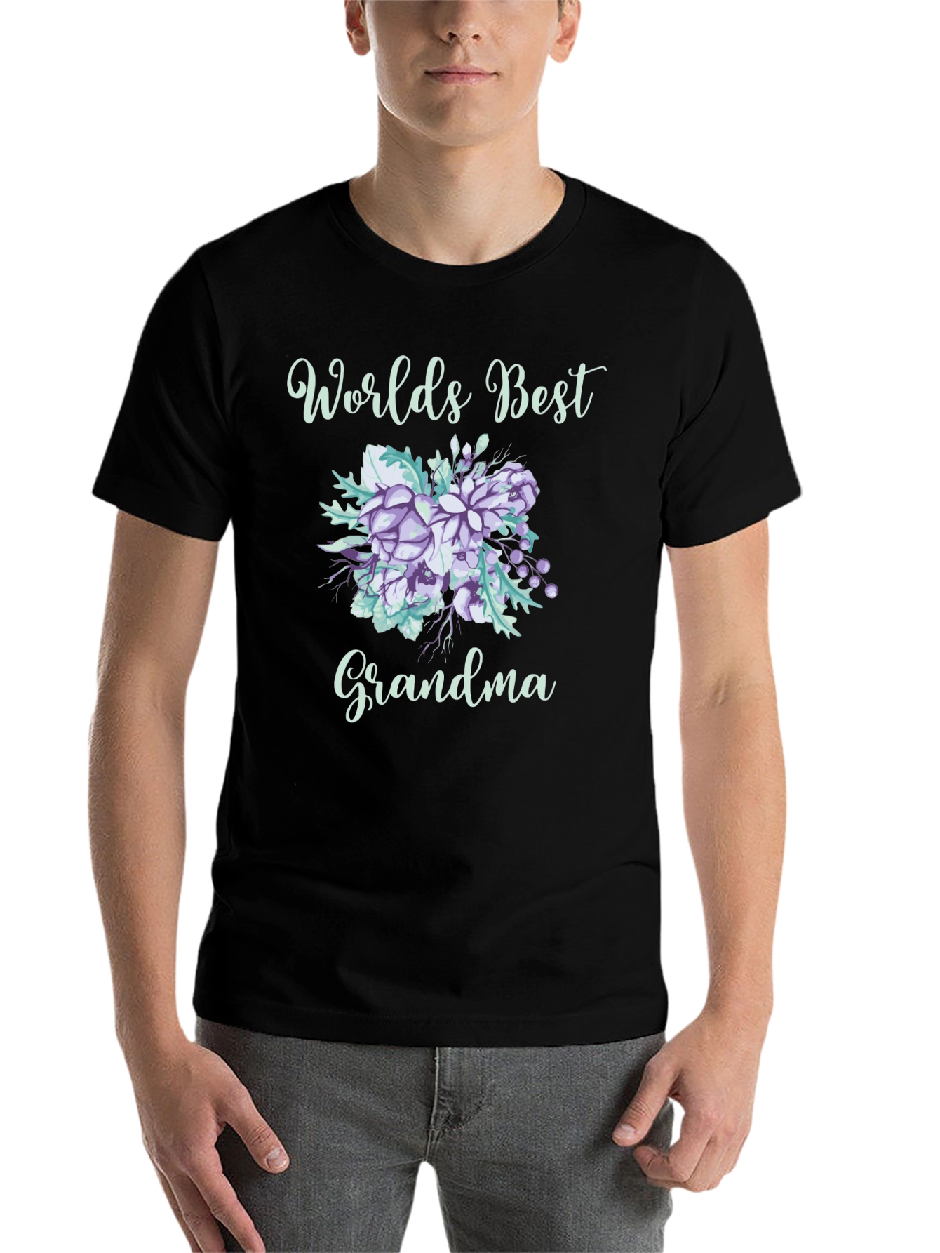 Black World's Best Grandma Floral T-Shirt view 7