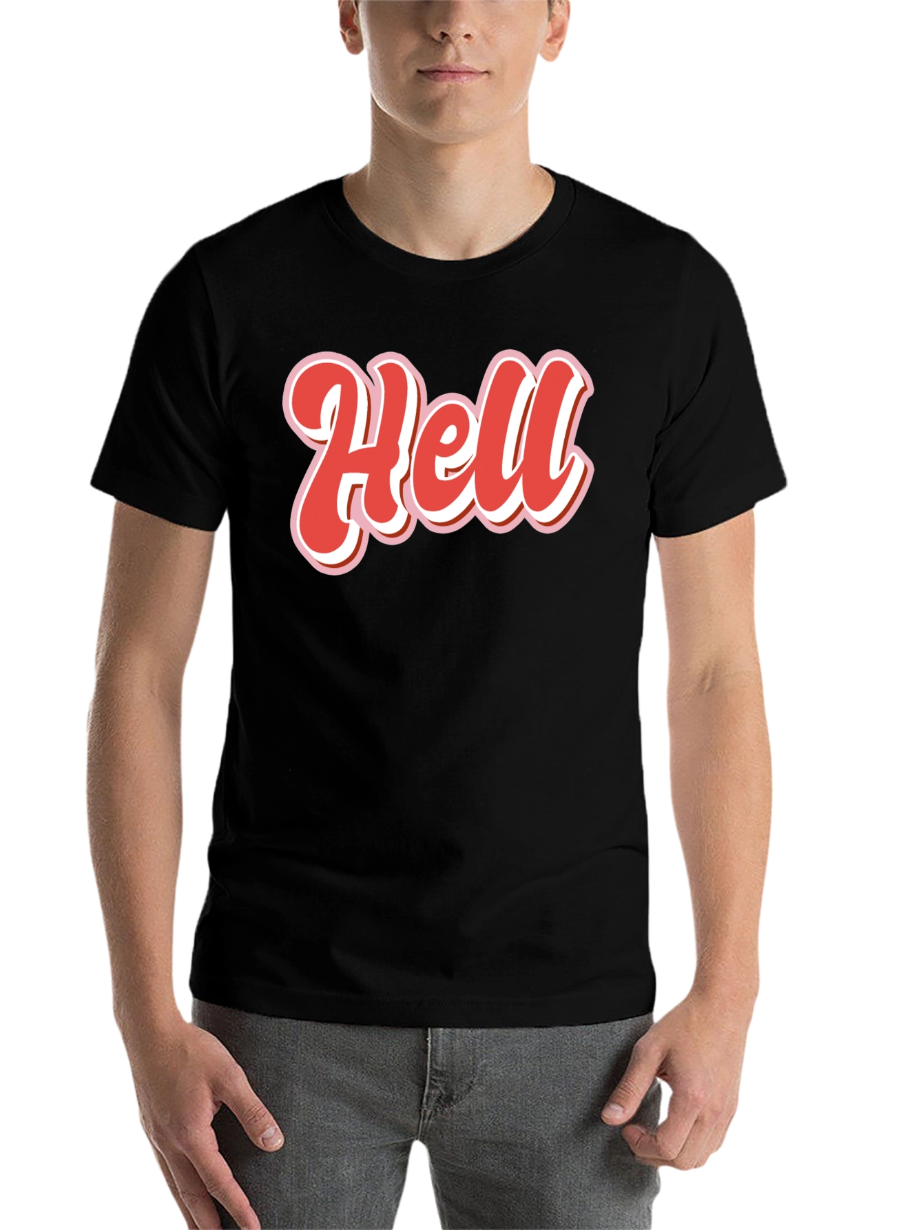 Black Retro "Hell" Graphic Tee - Black Cotton Blend Shirt view 7