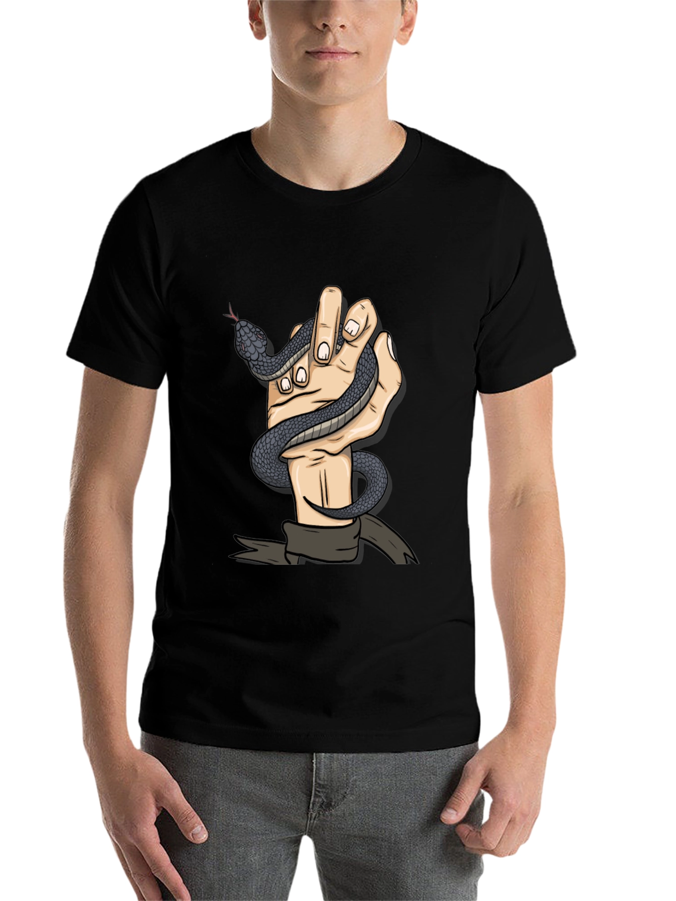 Black Snake Hand Graphic Tee - Men's Black T-Shirt view 7