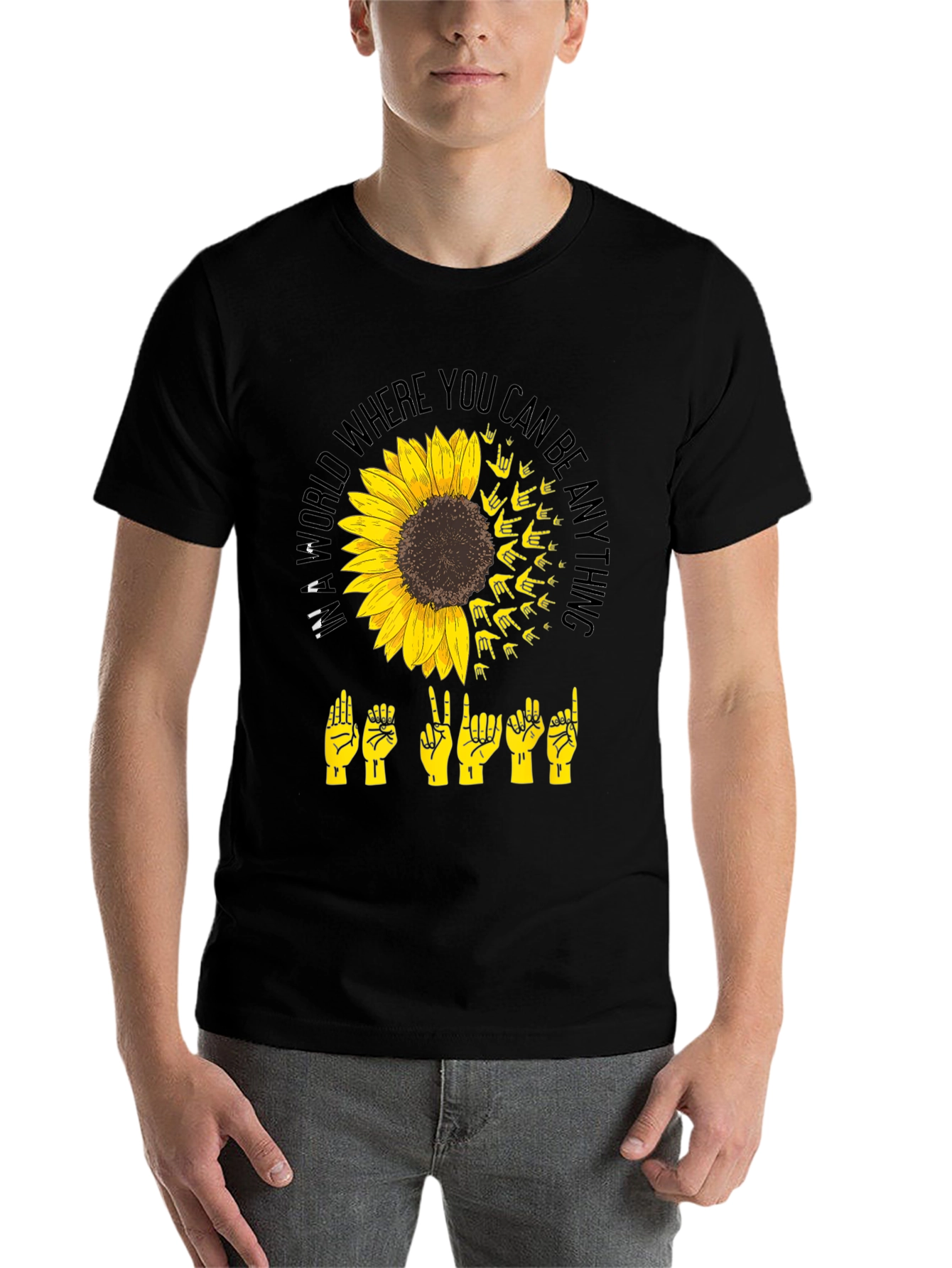 Black Sunflower ASL "Be Kind" Graphic T-Shirt view 7