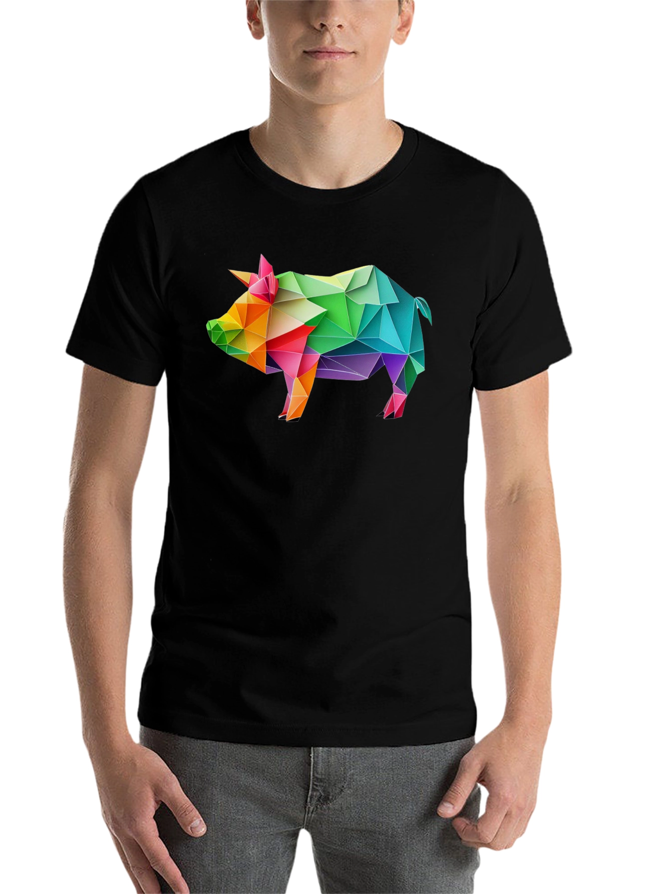Black Geometric Pig T-Shirt - Black, Unique Design view 7