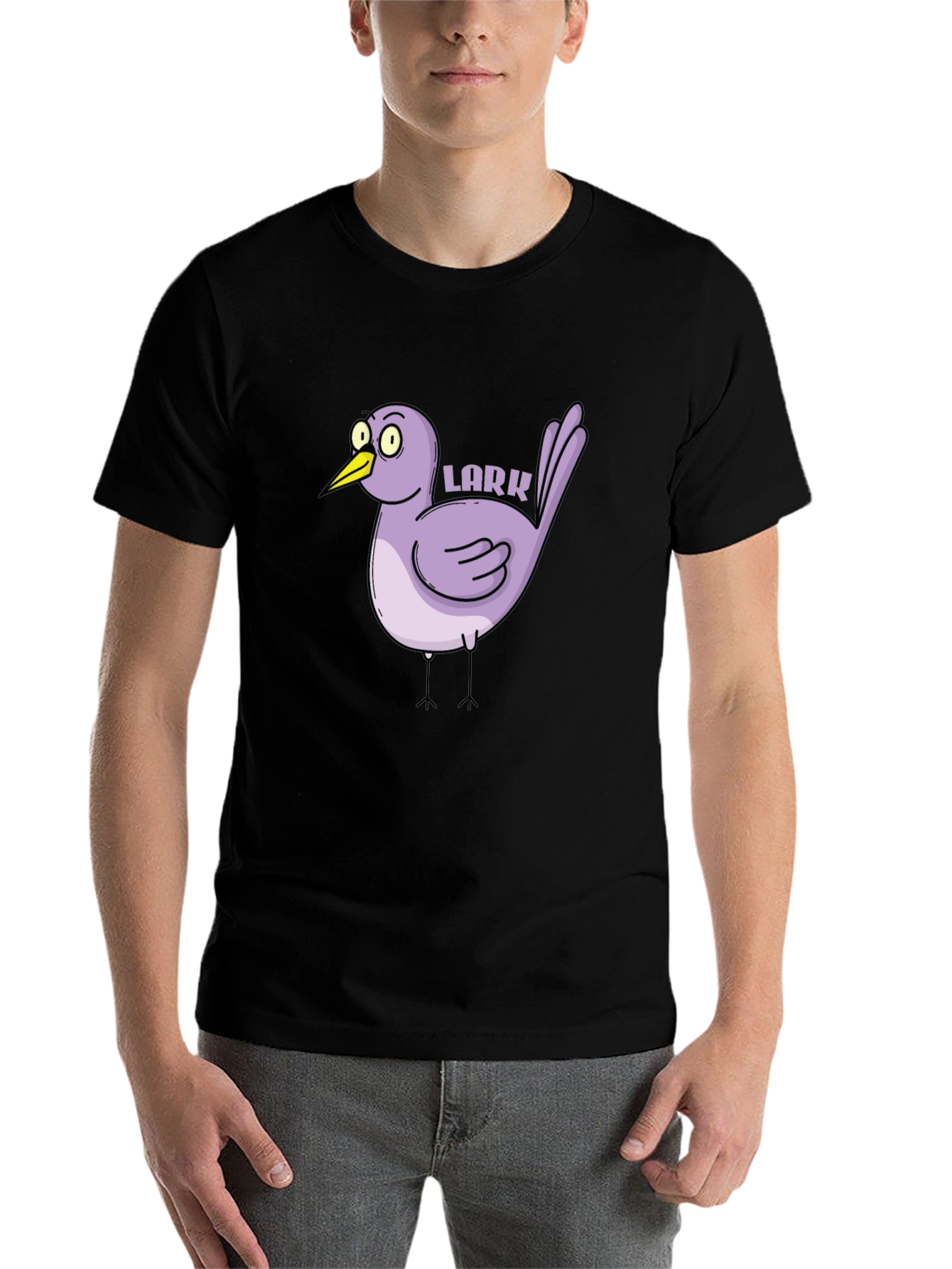 Black Cartoon Lark Bird Graphic Tee - Black view 7
