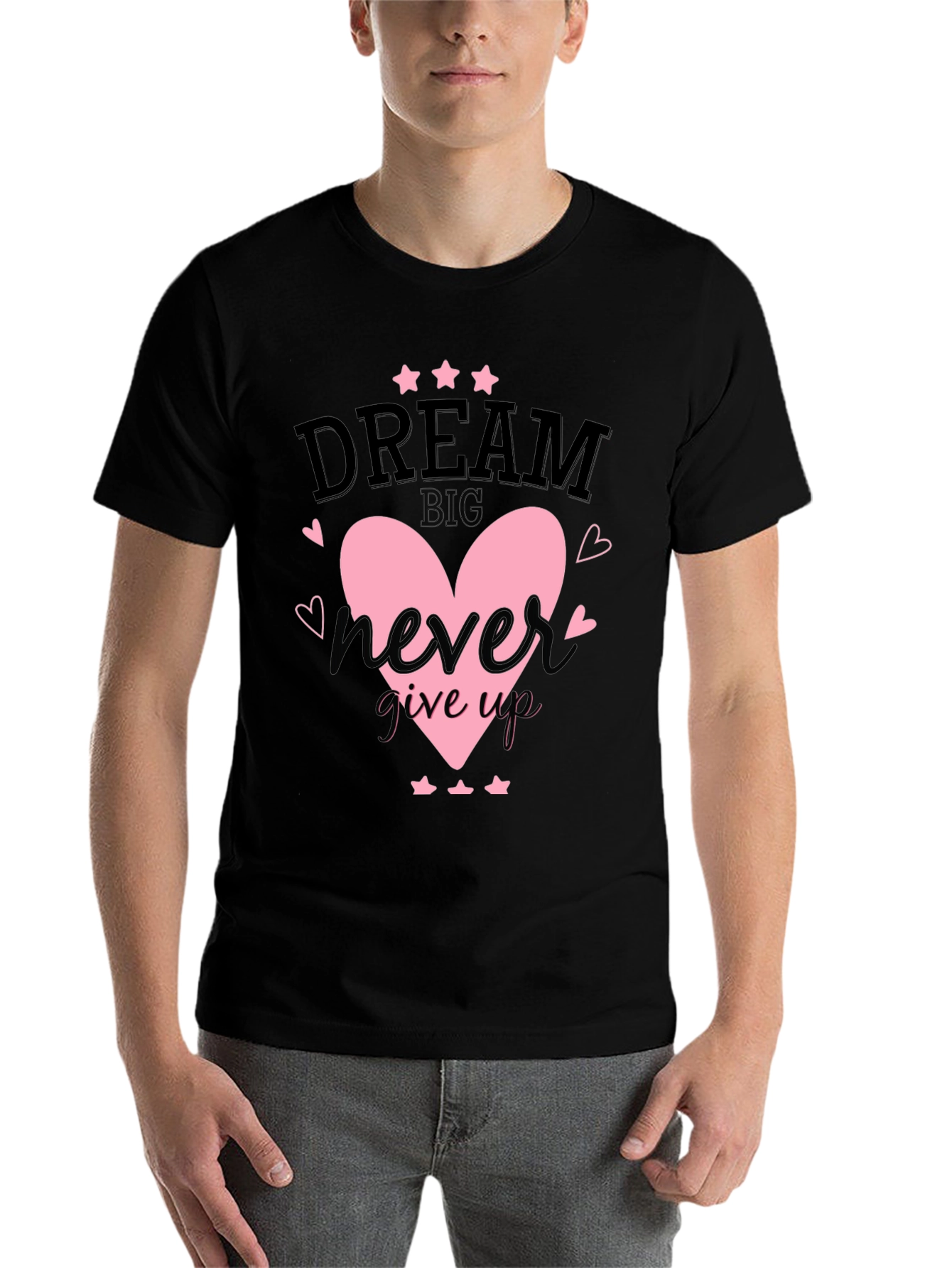 Black Dream Big T-Shirt Never Give Up Heart Star Design view 7