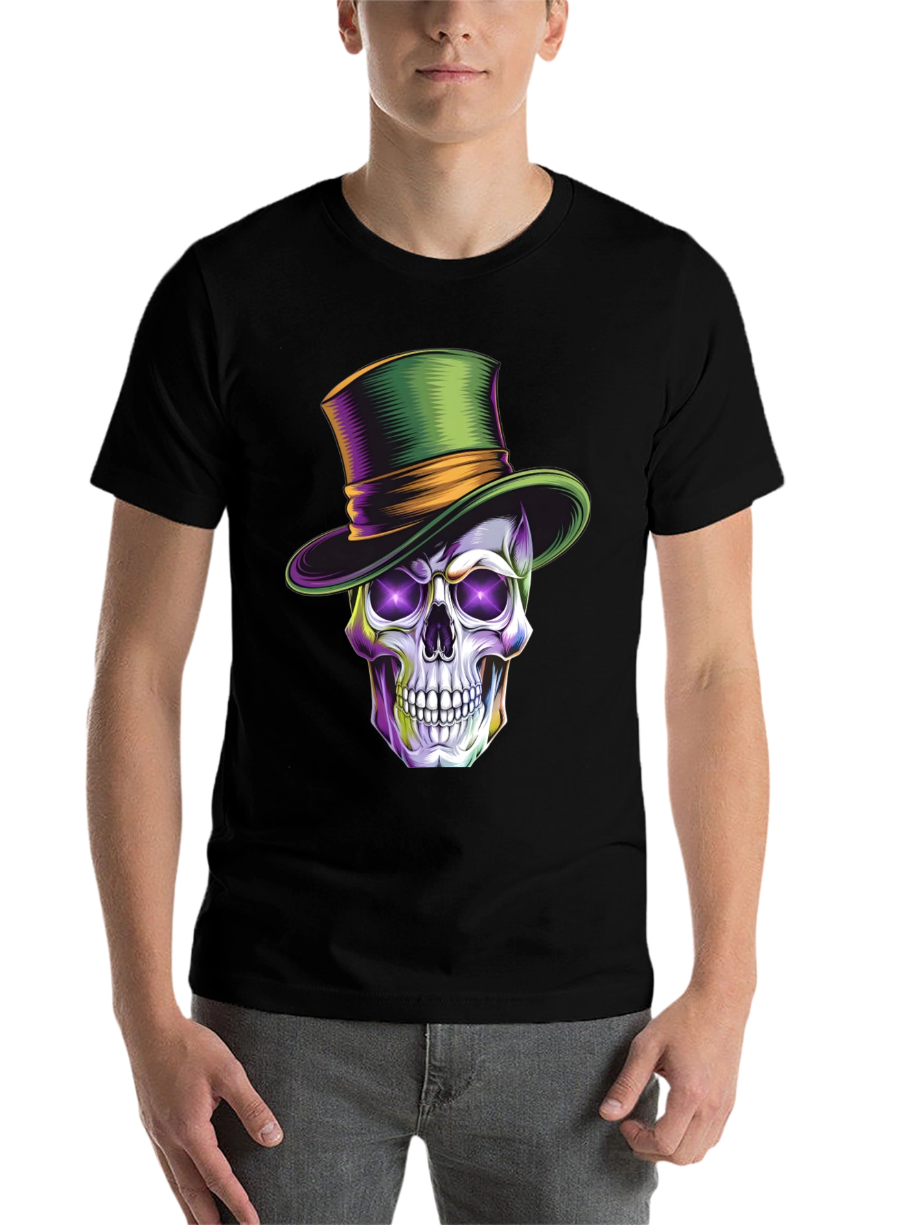 Black Skull with Top Hat Graphic T-Shirt view 7