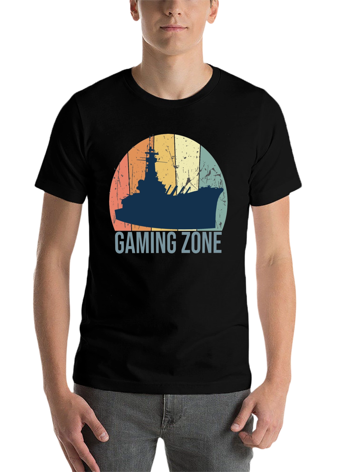 Black Gaming Zone Battleship T-Shirt - Retro Style view 7