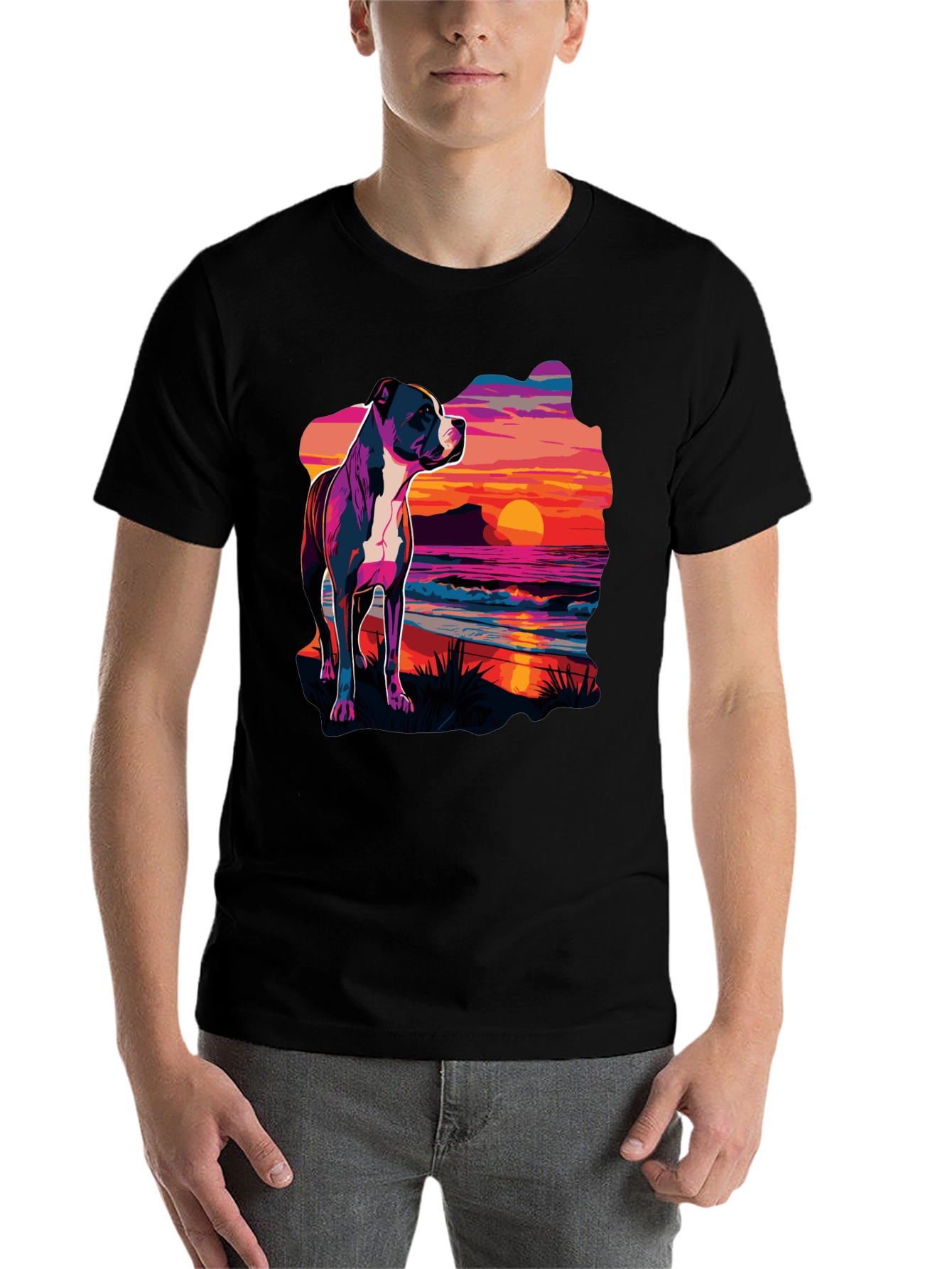 Black Sunset Pitbull Graphic Tee - Cool Dog Lover Shirt view 7