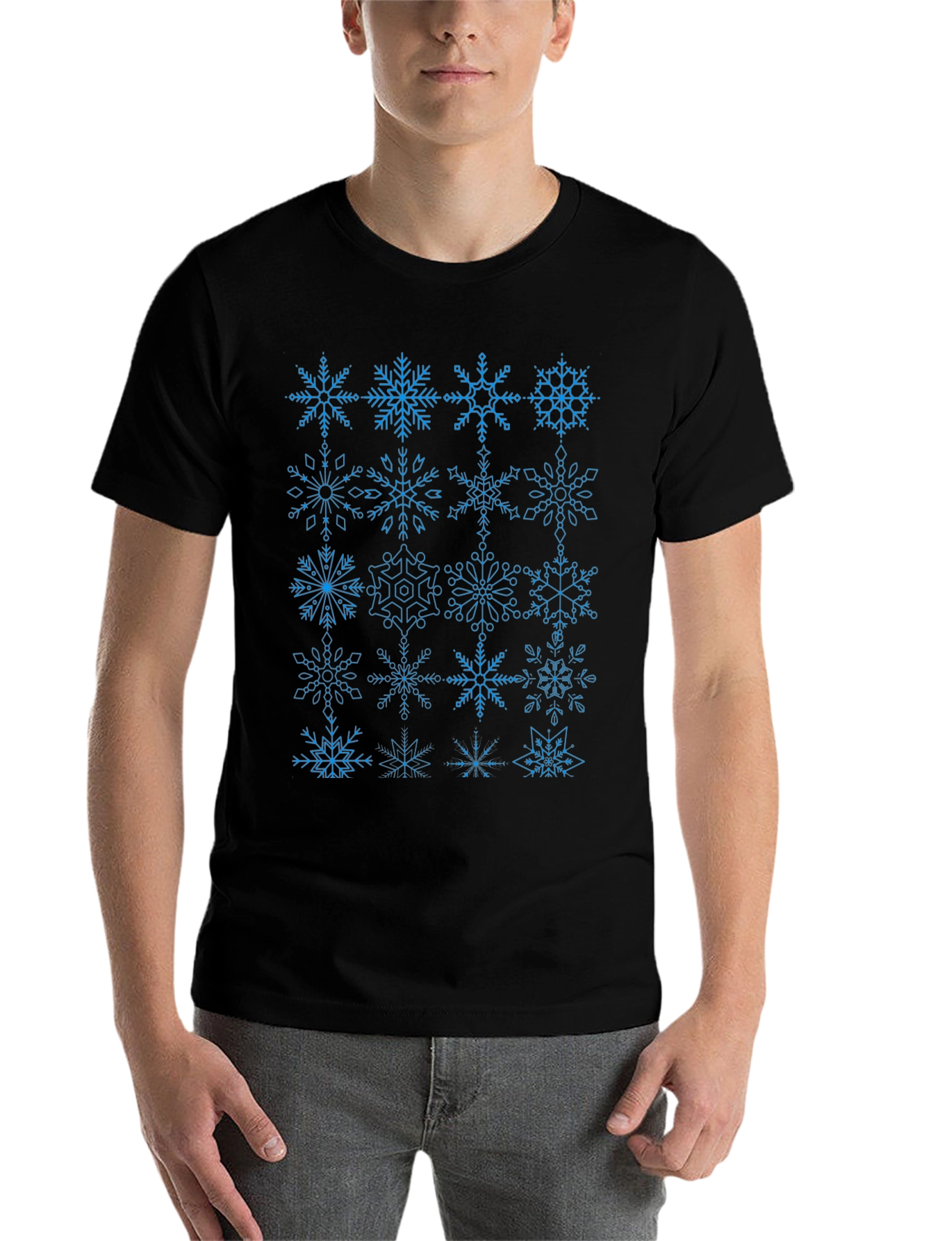 Black Snowflake Pattern Black T-Shirt view 7