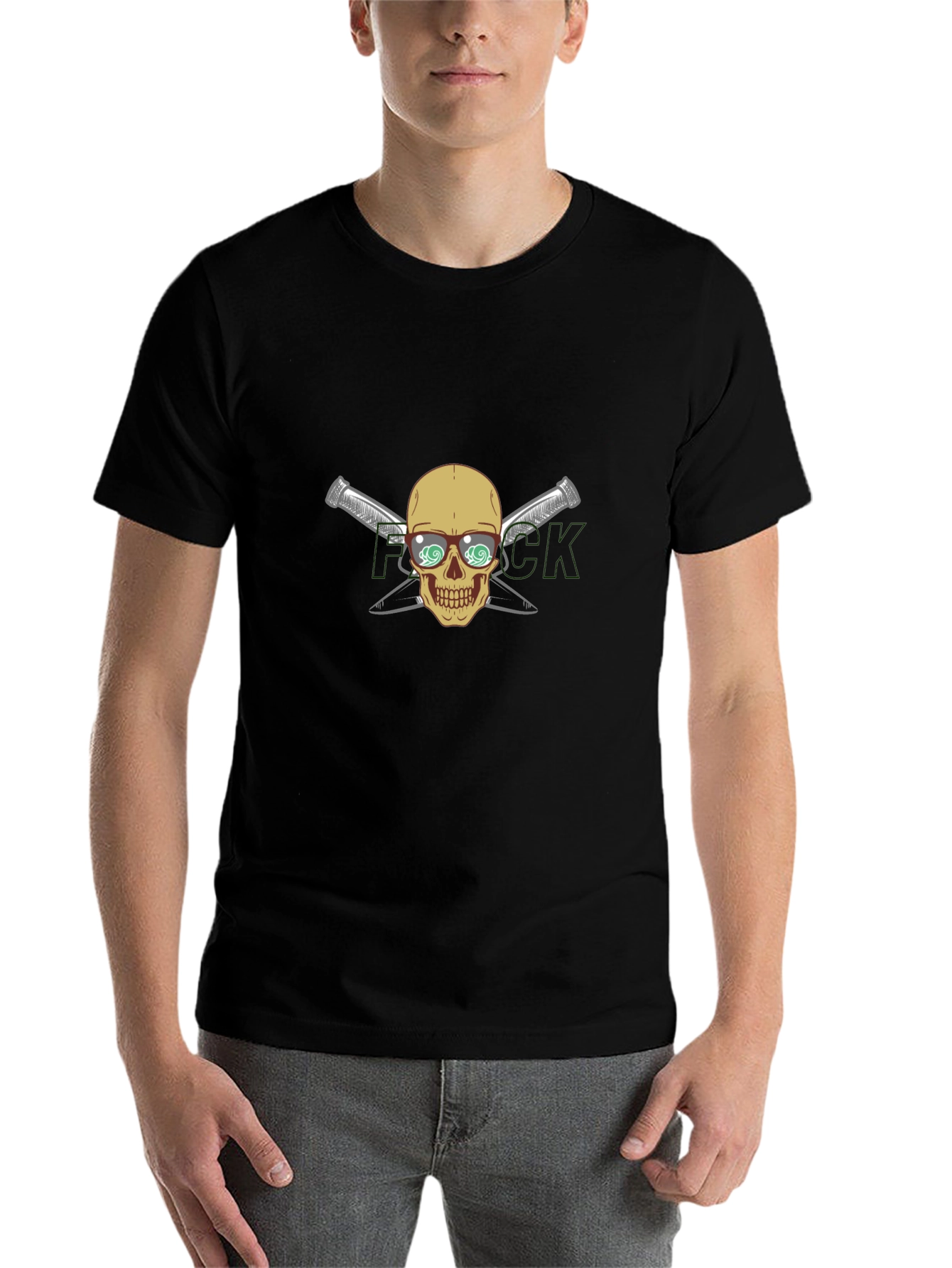 Black Skull & Crossed Knives Graphic T-Shirt view 7