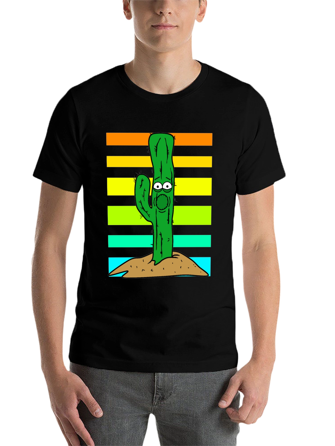 Black Cartoon Cactus Graphic T-Shirt view 7