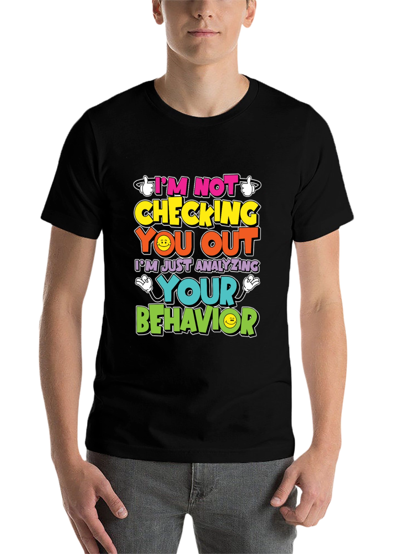 Black Funny Psychology T-Shirt - I'm Not Checking You Out view 7