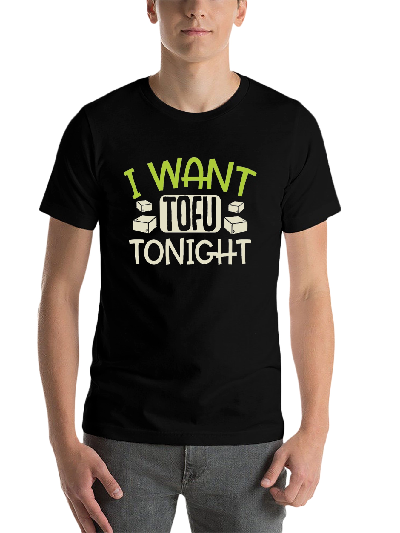 Black I Want Tofu Tonight T-Shirt - Funny Vegan Tee view 7