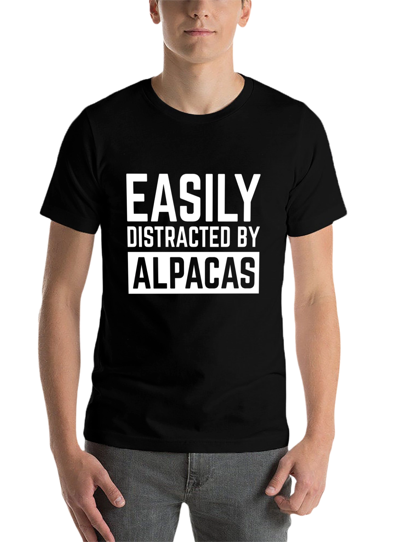 Black Easily Distracted By Alpacas Black Graphic T-Shirt view 7