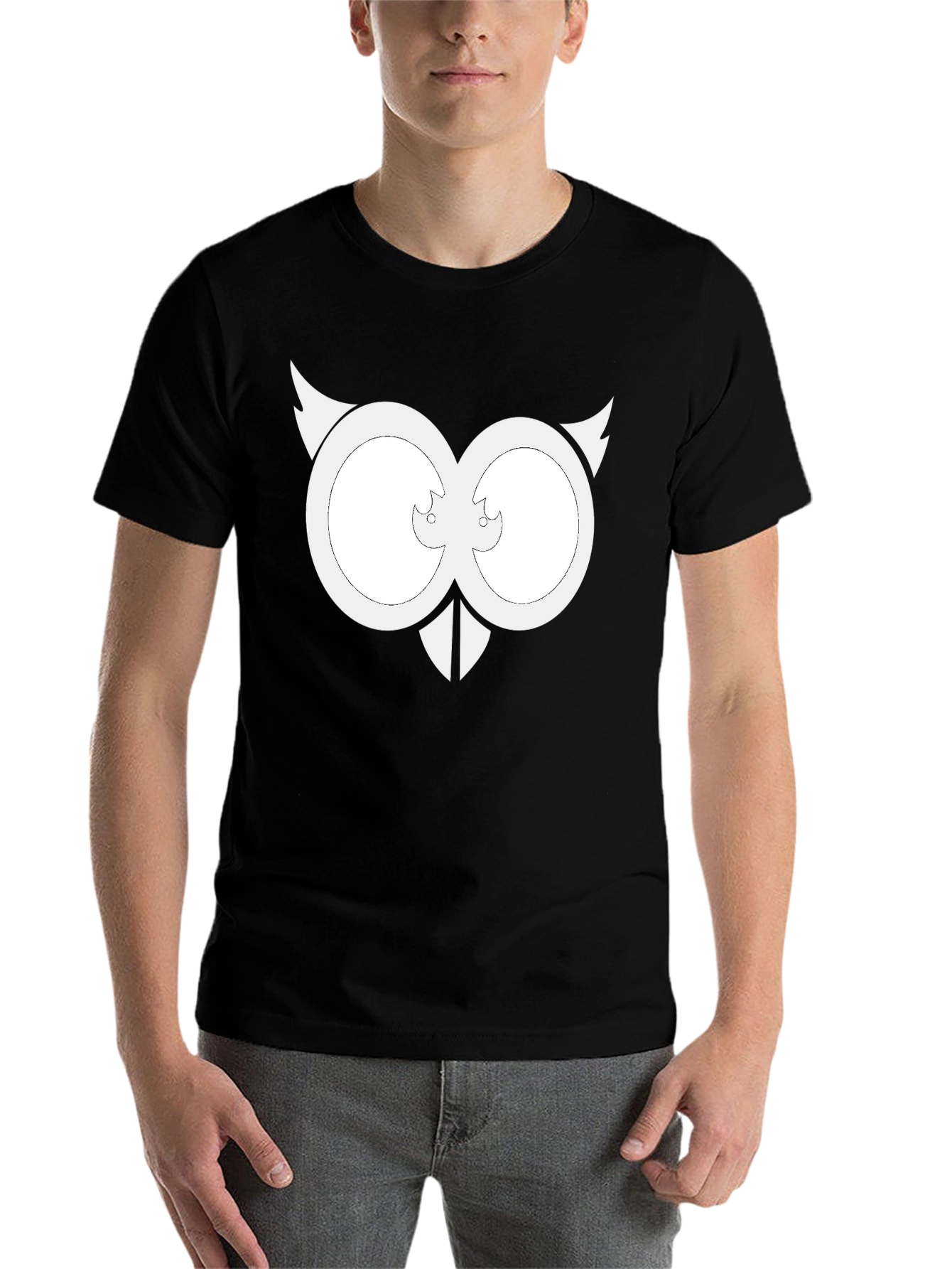 Black Cool Owl Eyes Graphic Black T-Shirt view 7