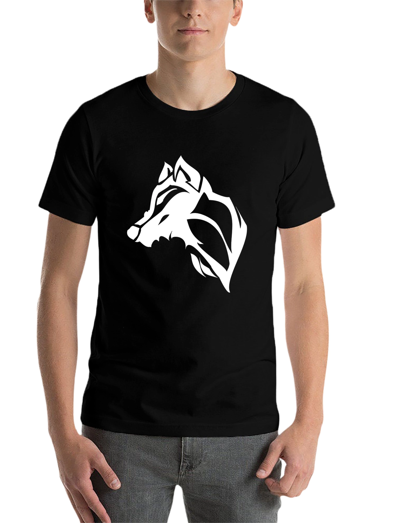 Black Men's Black Wolf Graphic Tee - Stylish Casual Wear view 7