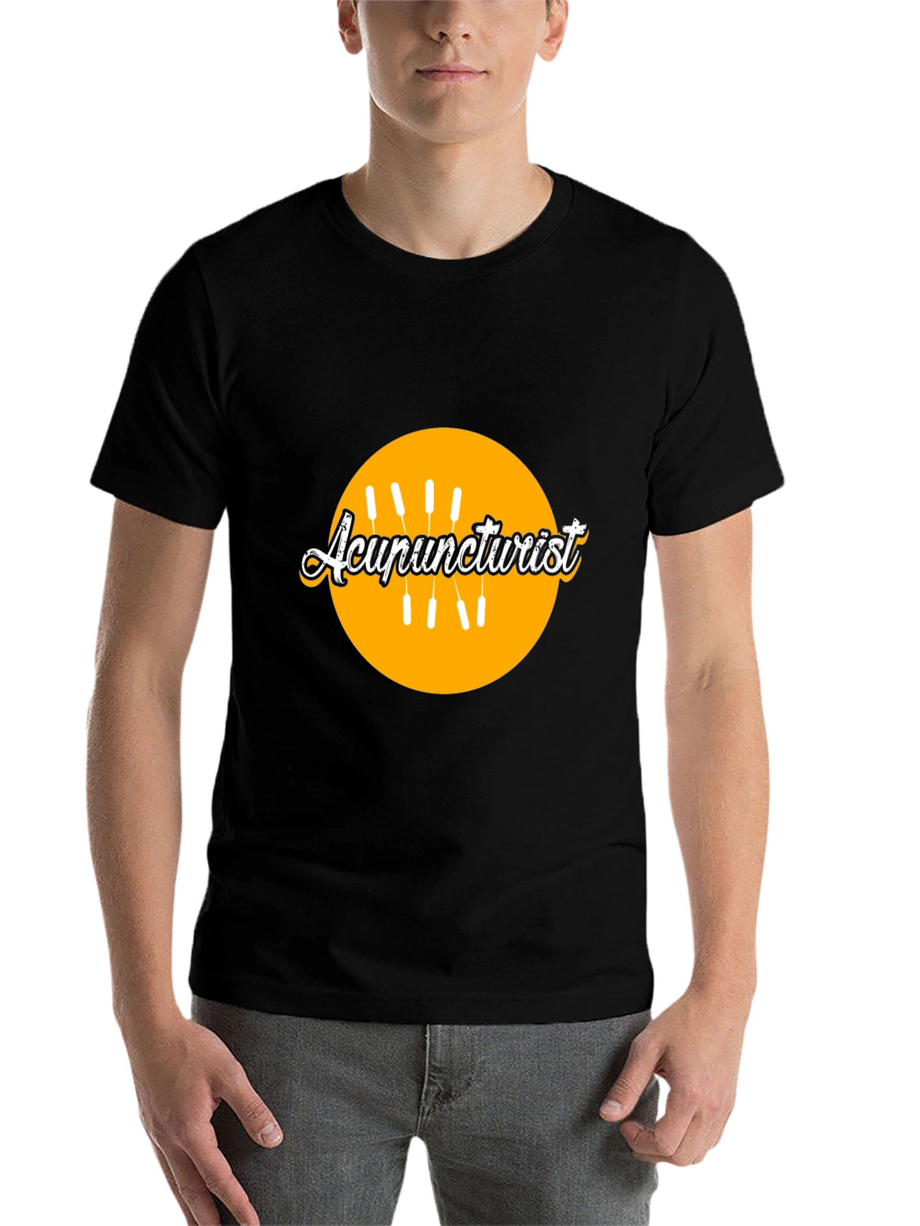 Black Acupuncturist Black T-Shirt with Graphic Design view 7