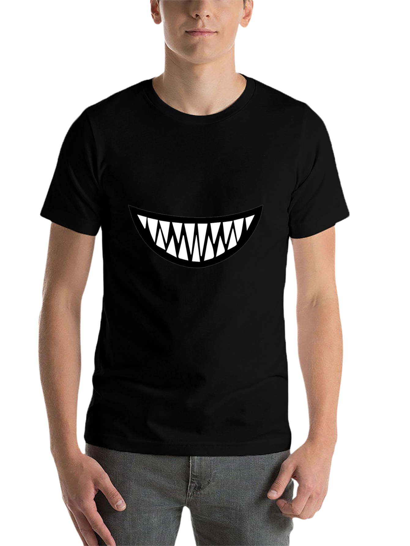Black Grinning Teeth Graphic Black T-Shirt view 7