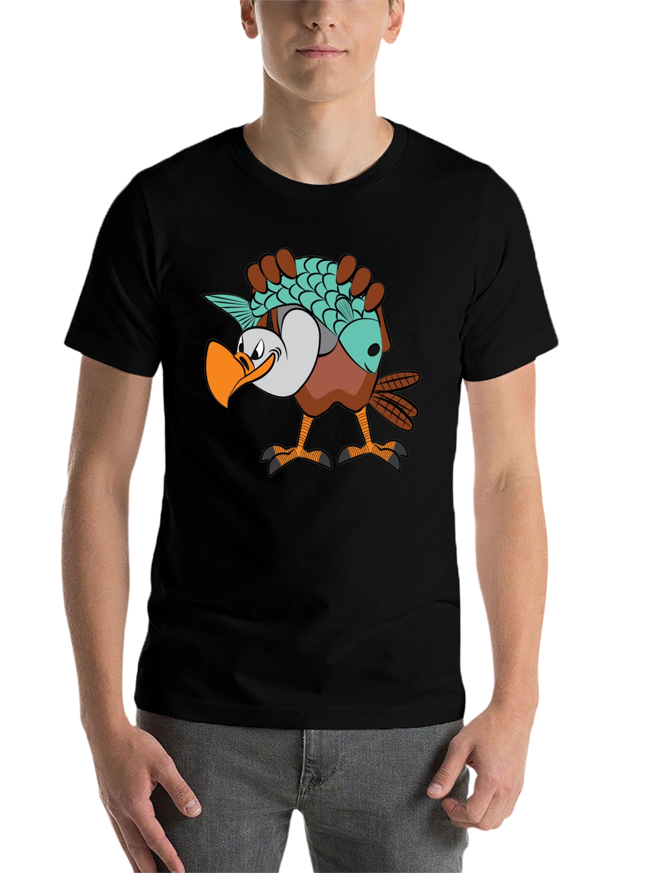 Black Funny Eagle Carrying Fish Graphic T-Shirt view 7